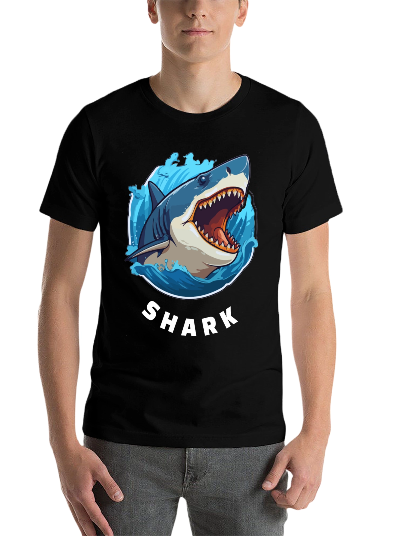 Black Shark Graphic Print Black T-Shirt view 7