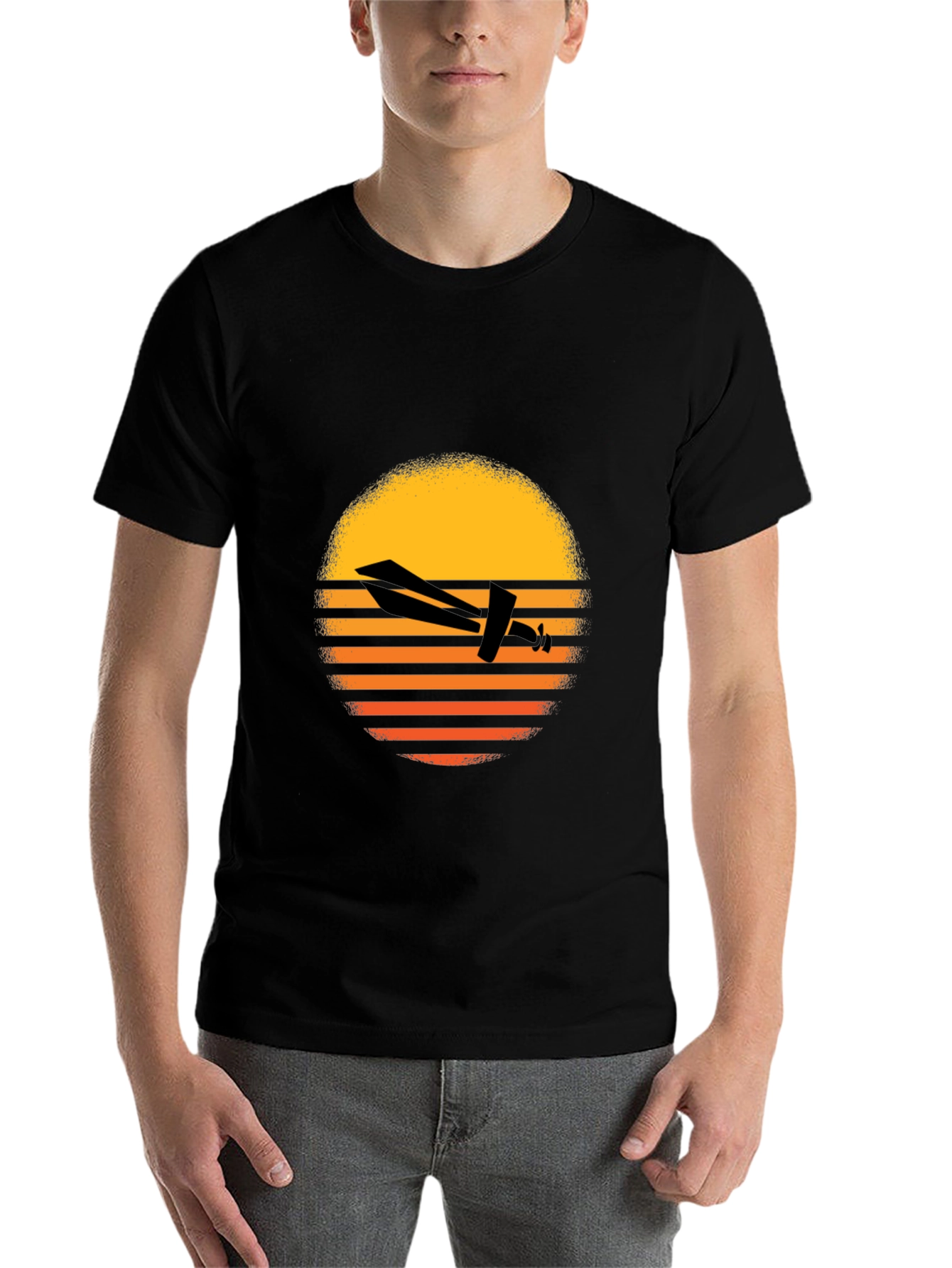Retro Airplane Sunset Graphic Tee - Black - 7