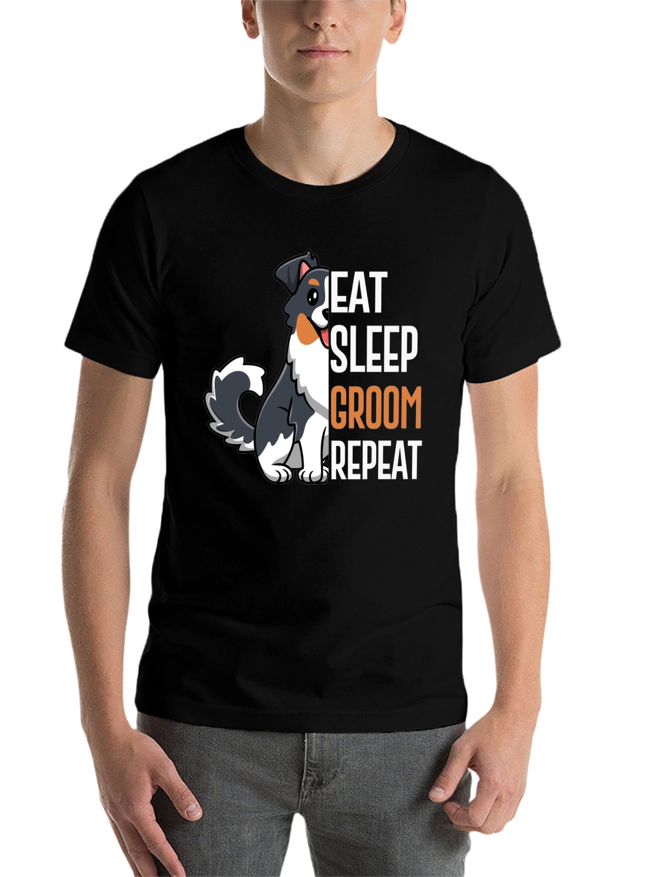 Black Eat Sleep Groom Repeat Dog T-Shirt view 7