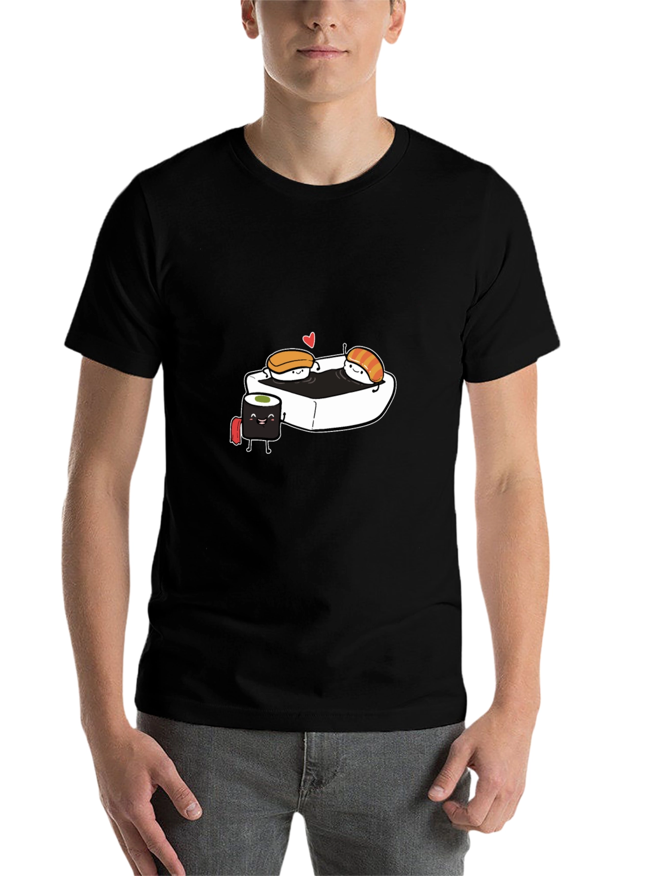 Black Sushi Love T-Shirt - Black Cotton Tee view 7