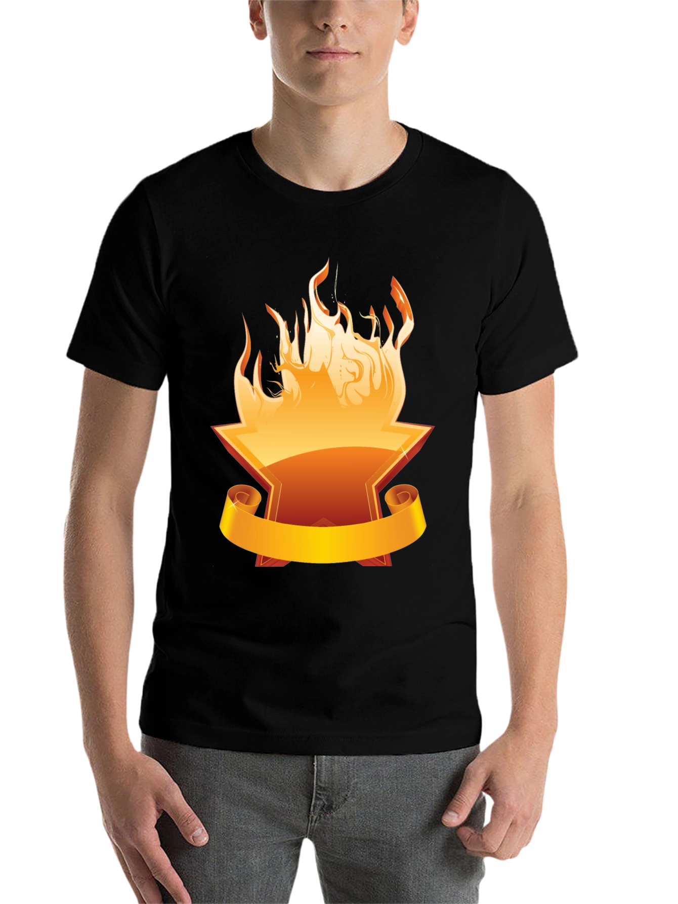 Black Fiery Anvil Graphic Tee - Bold Black Cotton Shirt view 7