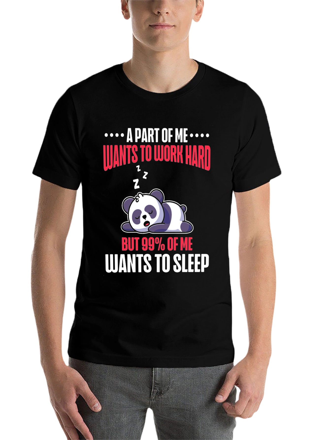Black Funny Panda "Wants to Sleep" Graphic Tee view 7
