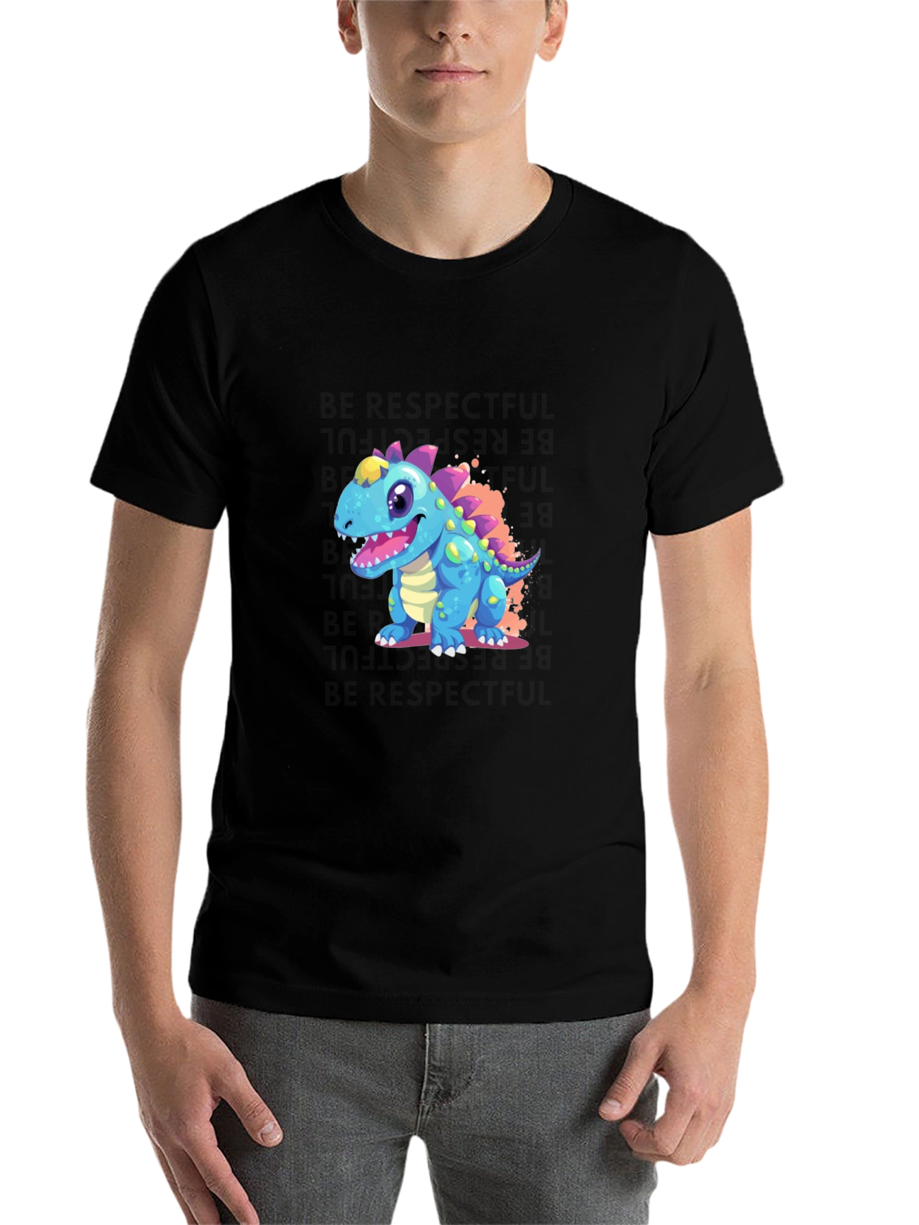 Black Cartoon Dinosaur Graphic Tee - Fun & Unique! view 7