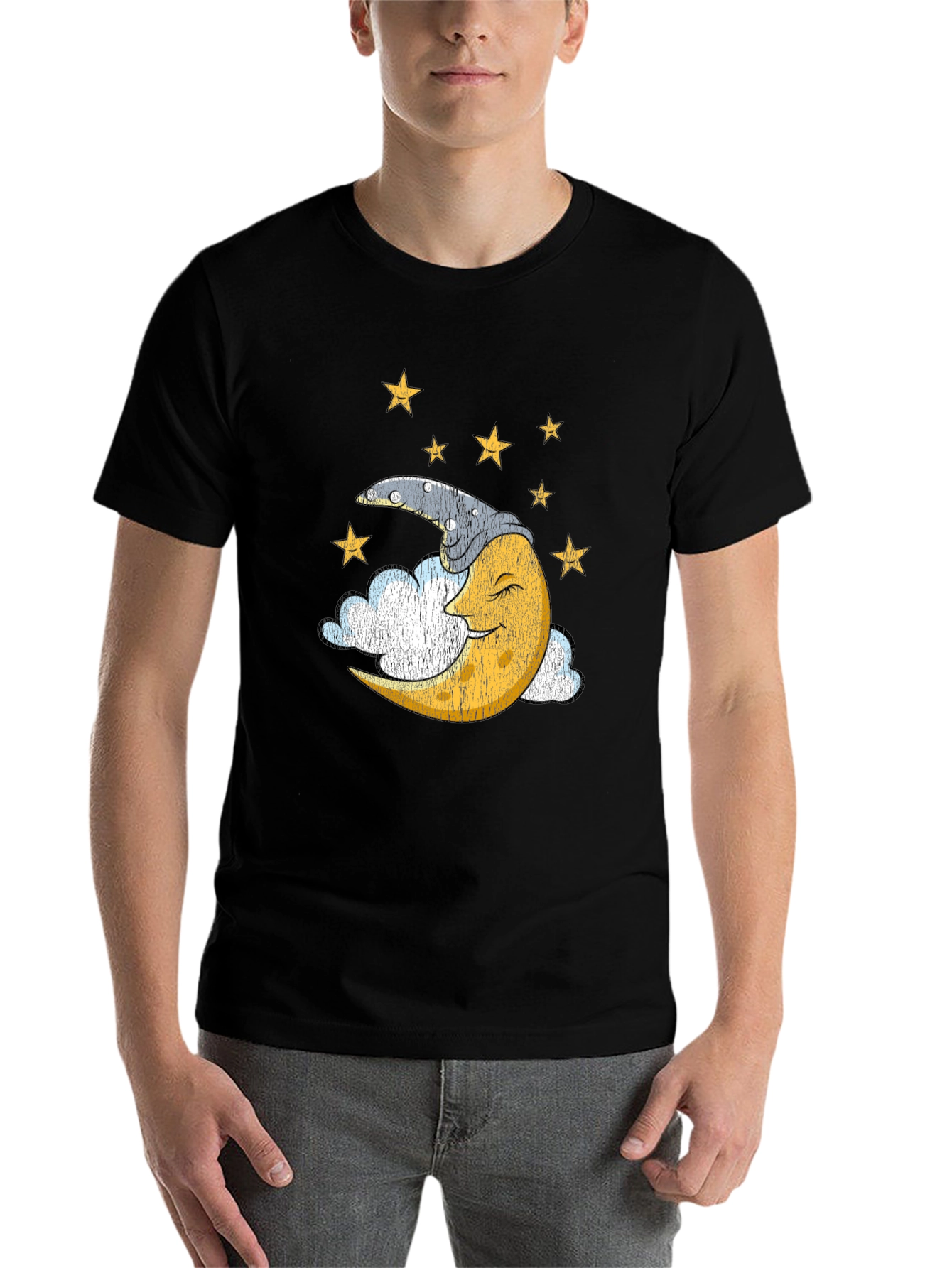 Black Sleepy Moon Graphic T-Shirt - Dreamy Celestial Design view 7