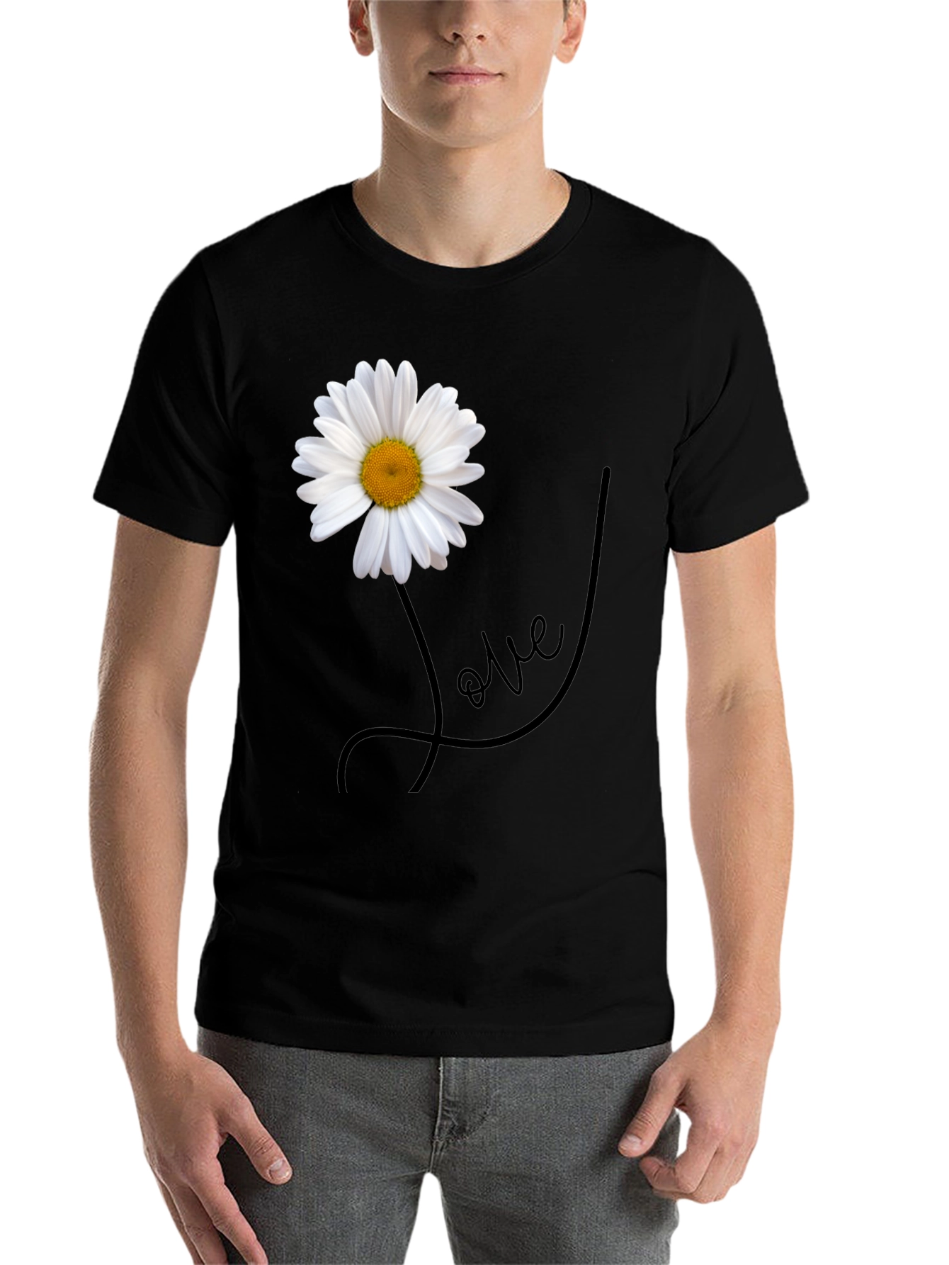 Black Daisy Love Graphic Tee - Stylish Men's Black T-Shirt view 7