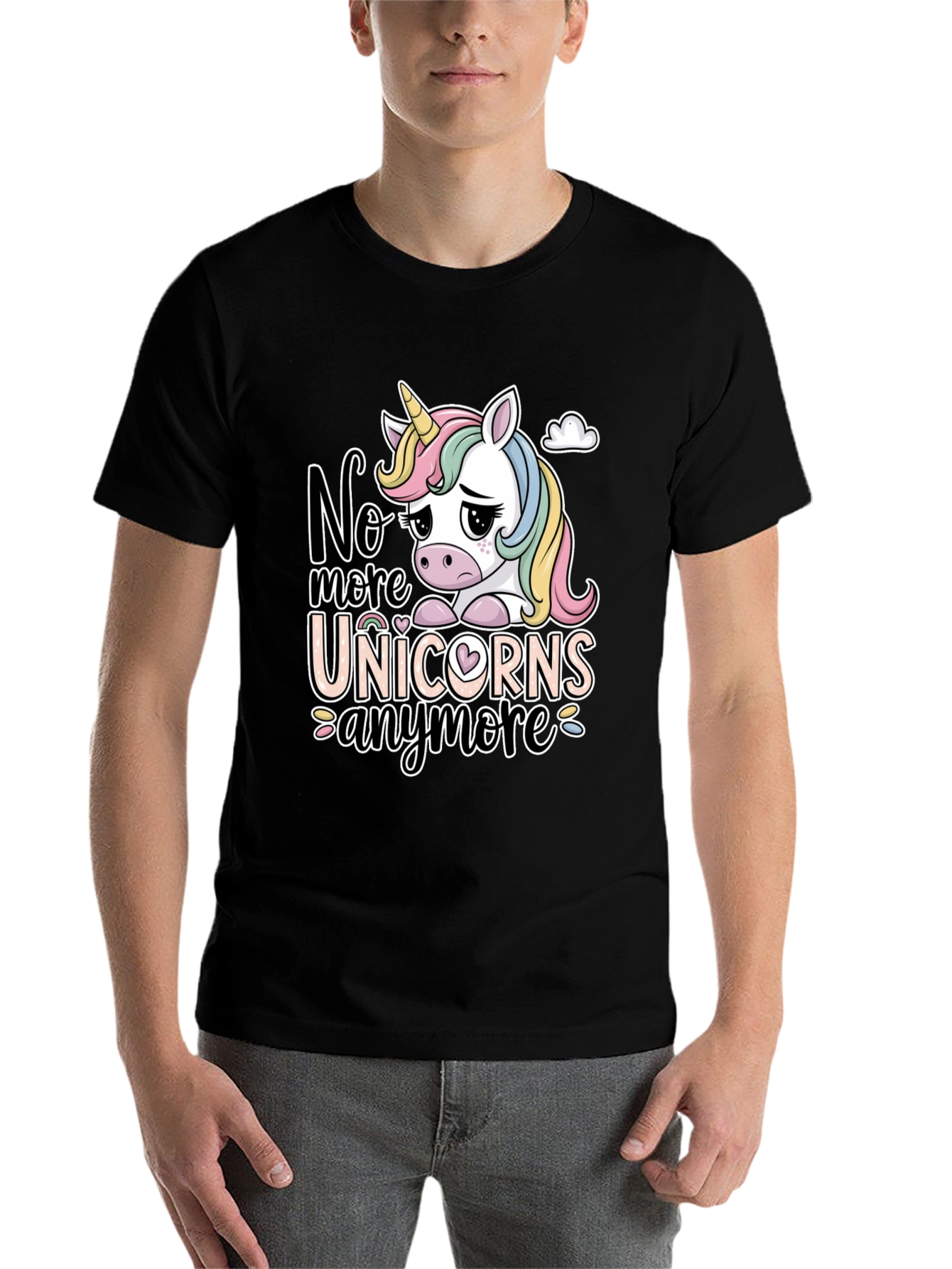 Black Sad Unicorn Graphic Tee - "No More Unicorns" Black T-Shirt view 7