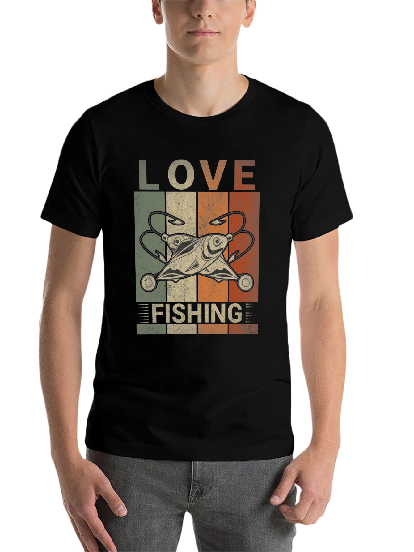 Black Love Fishing Retro Graphic T-Shirt view 7