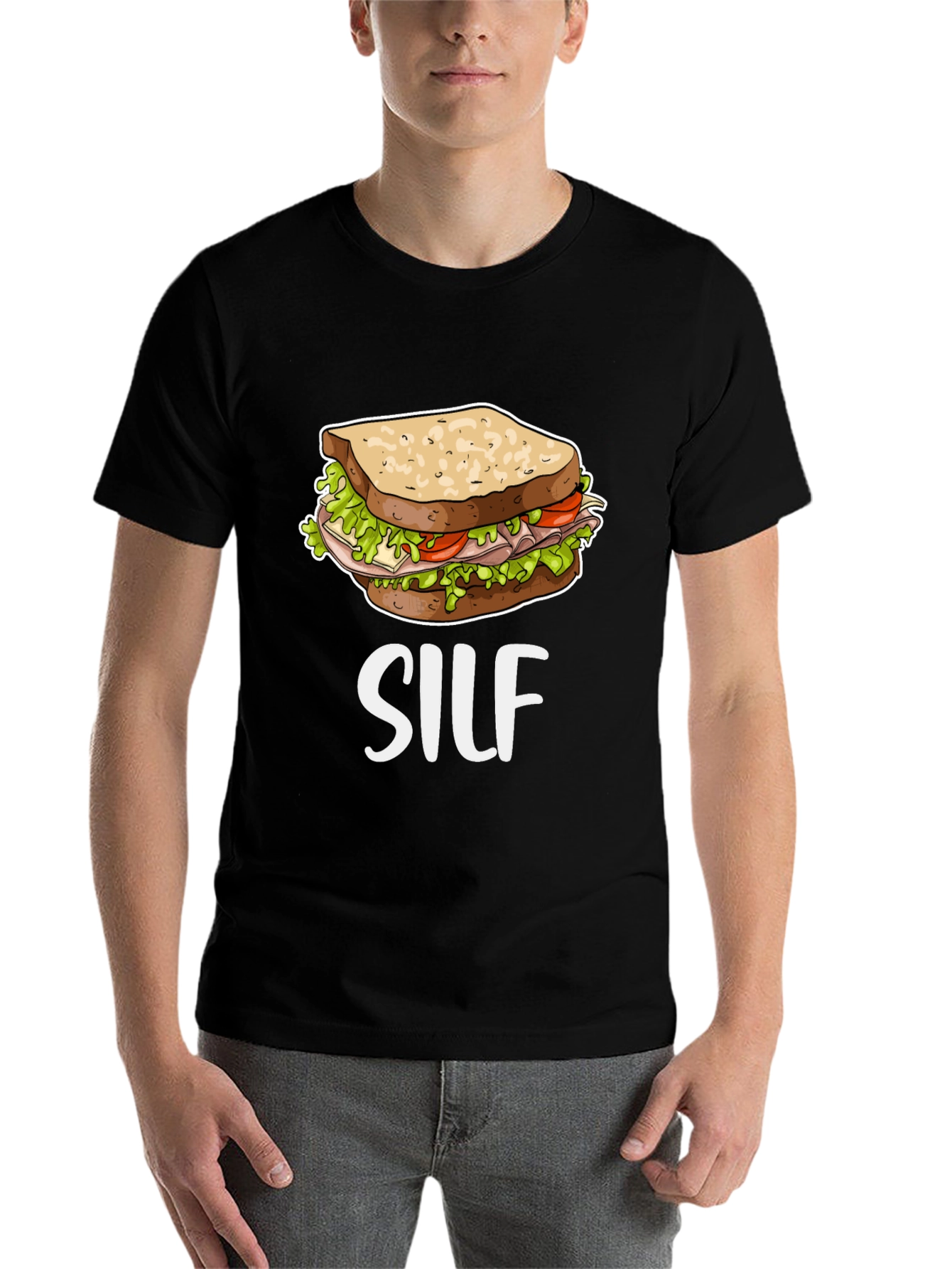 Black SILF Sandwich Funny T-Shirt view 7