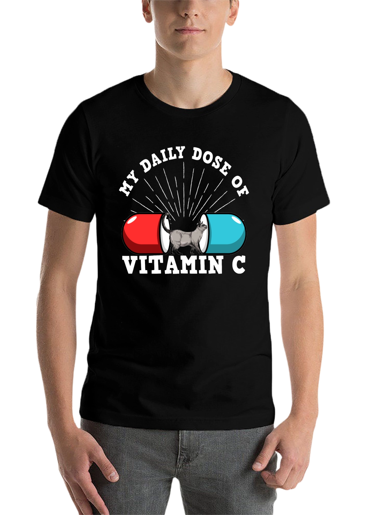 Black Vitamin C Cat T-Shirt - Daily Dose Humor Tee view 7