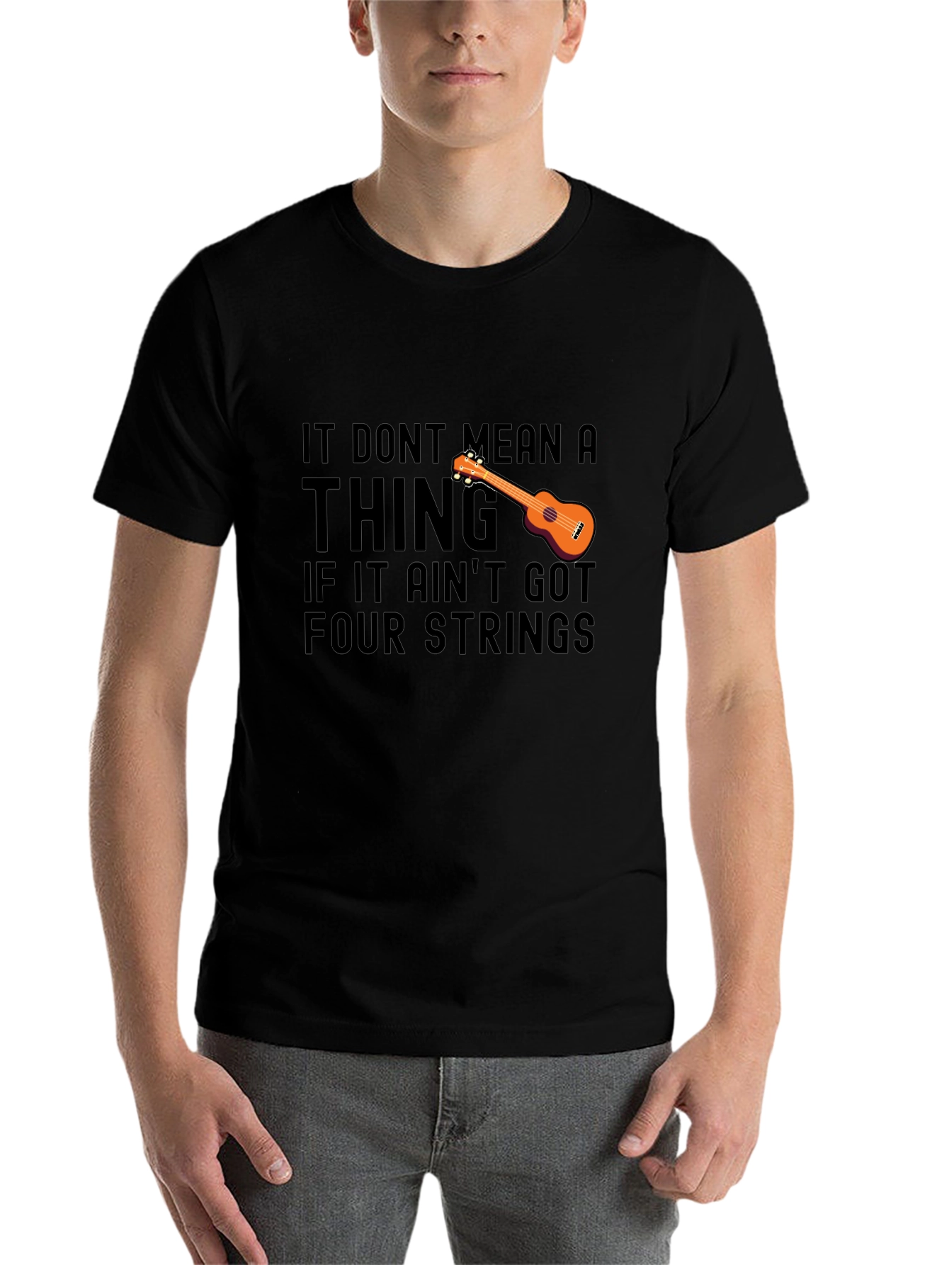 Black Ukulele T-Shirt: It Don't Mean a Thing, Four Strings view 7