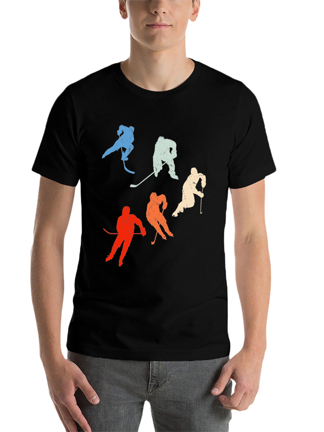 Black Retro Hockey Player T-Shirt - Vintage Style view 7
