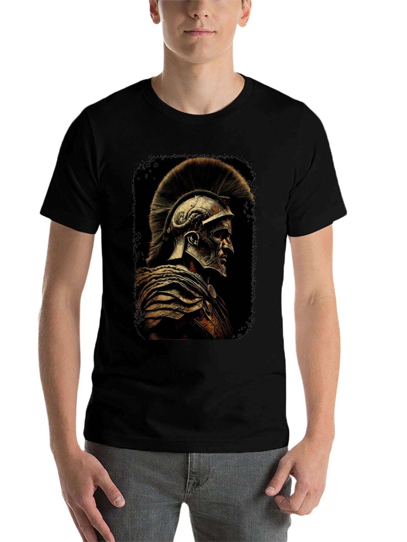 Black Warrior Graphic Tee - Spartan Helmet T-Shirt view 7