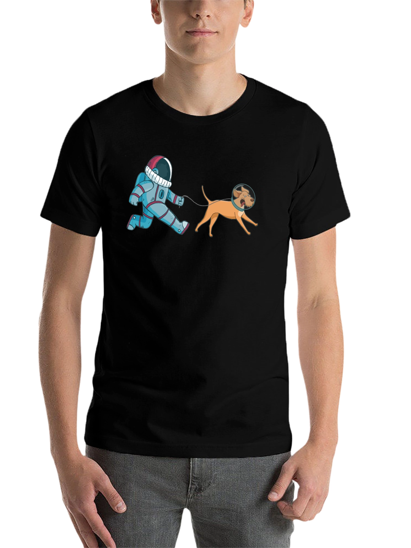 Black Astronaut Dog Walk T-Shirt - Space Adventure Tee view 7