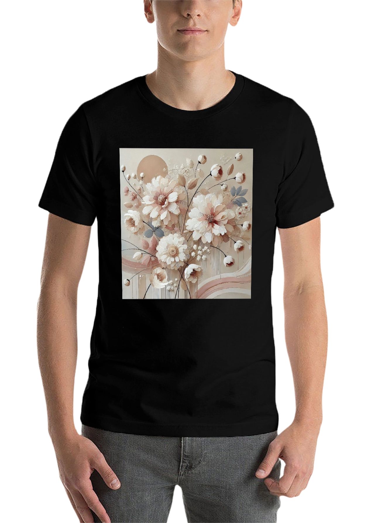 Black Floral Art Graphic Tee - Soft & Stylish view 7