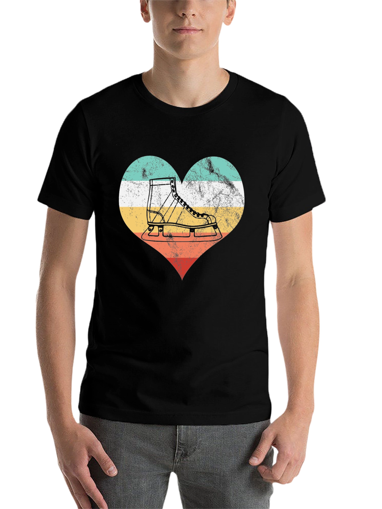 Black Vintage Ice Skate Heart T-Shirt view 7