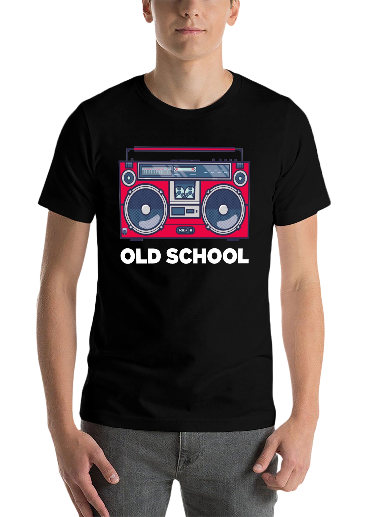 Black Old School Boombox Graphic T-Shirt view 7