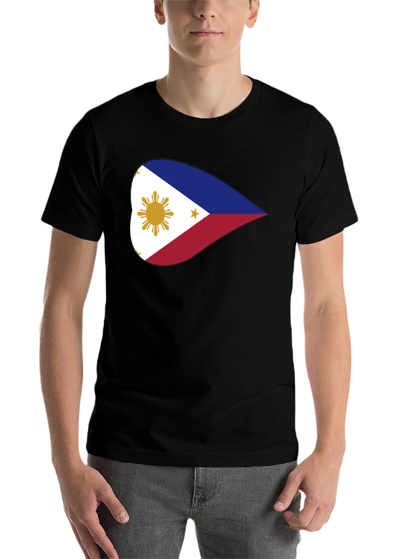 Black Philippine Flag Heart Graphic Black T-Shirt view 7