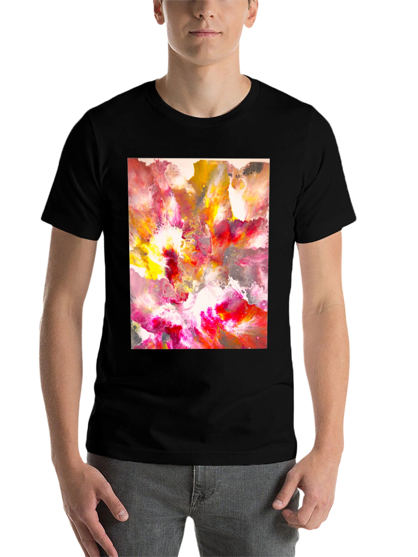 Black Abstract Art Tee - Vibrant Colors, Unique Design view 7