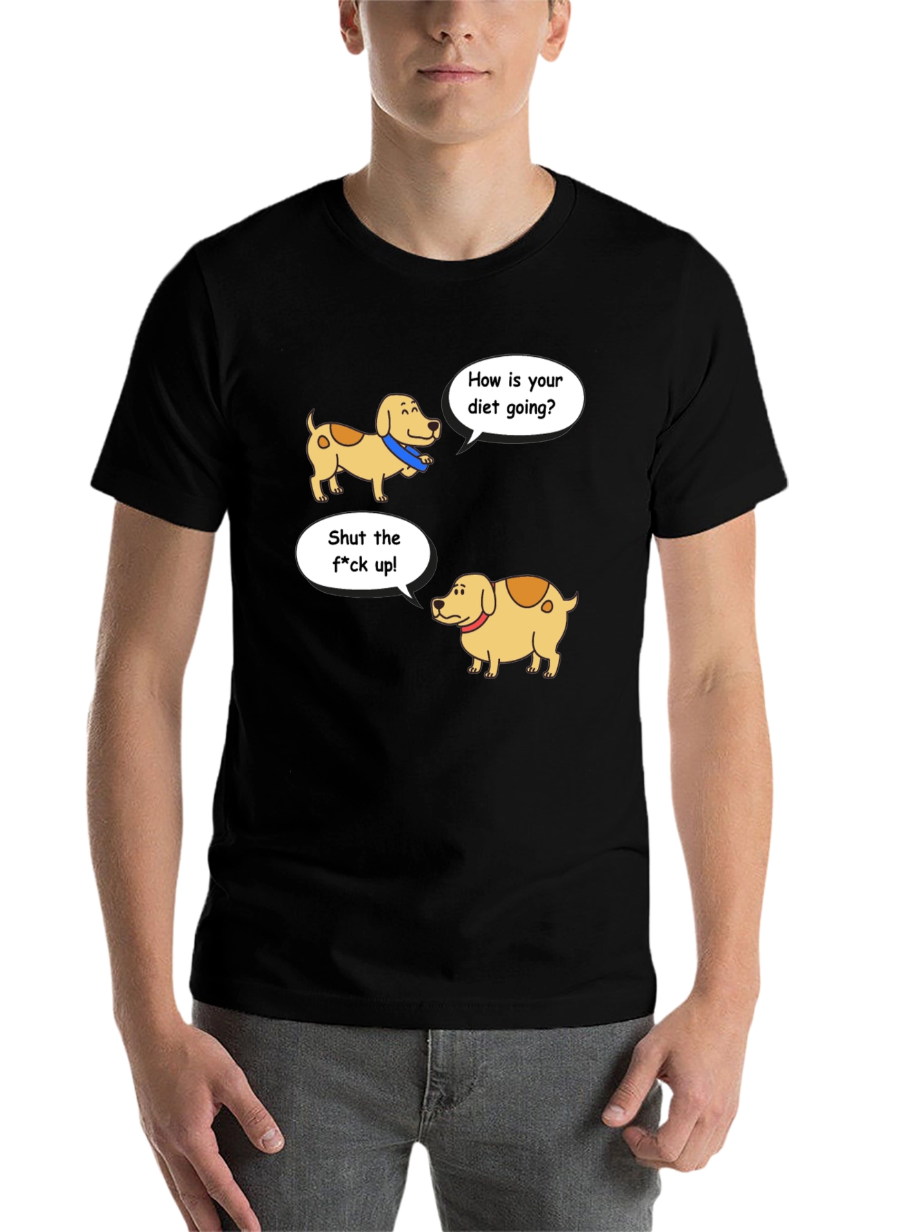 Black Funny Diet Dog Cartoon T-Shirt view 7