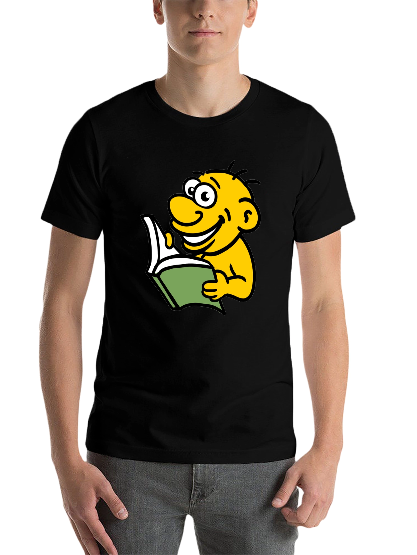 Black Cartoon Character Reading T-Shirt view 7