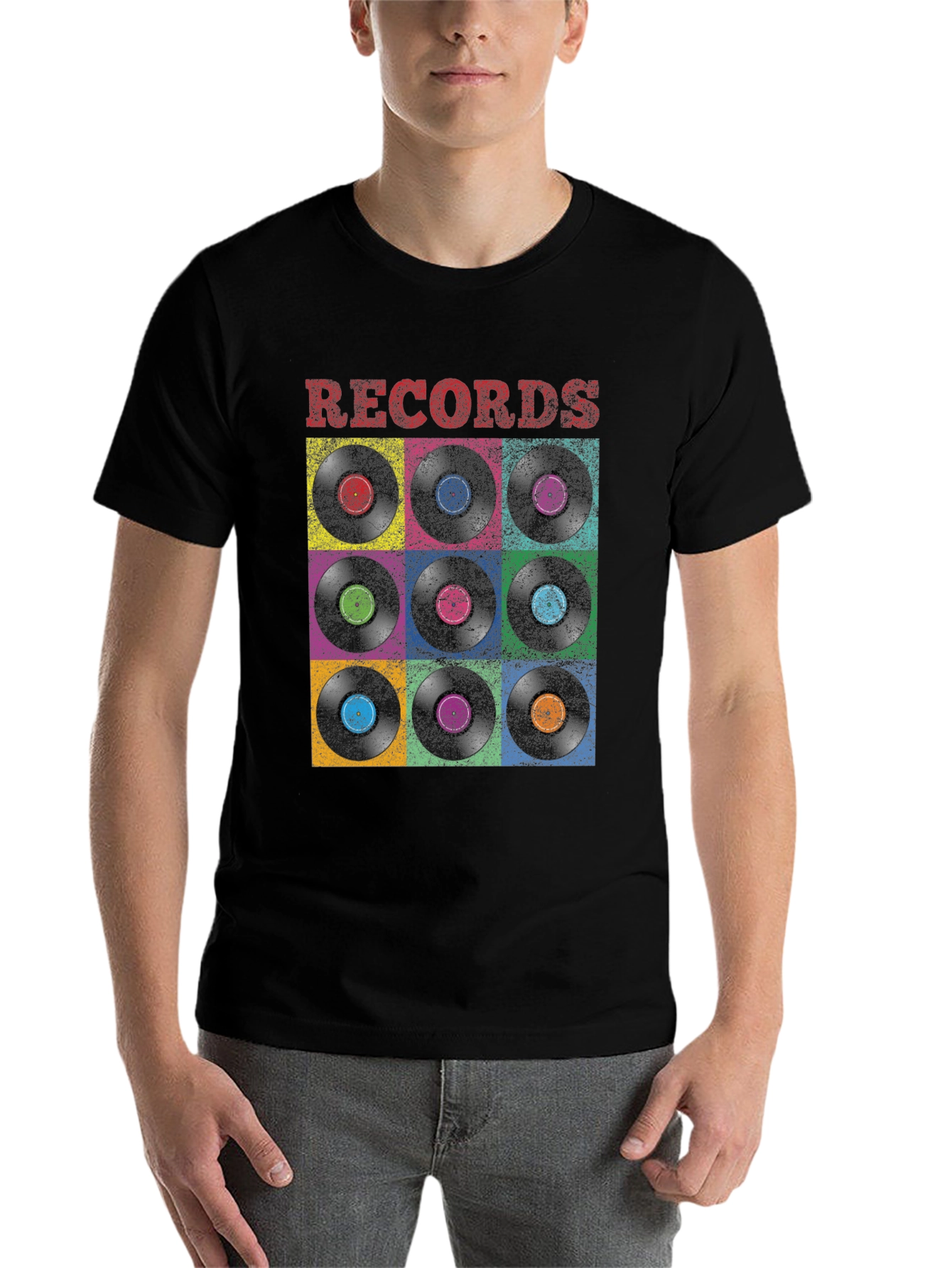Black Retro Vinyl Record Graphic T-Shirt view 7
