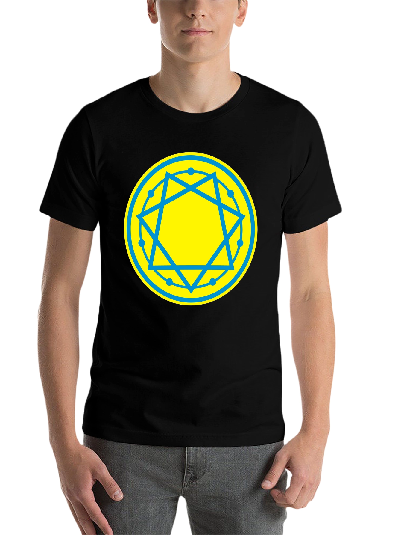 Black Geometric Symbol Tee - Black Cotton Blend T-Shirt view 7