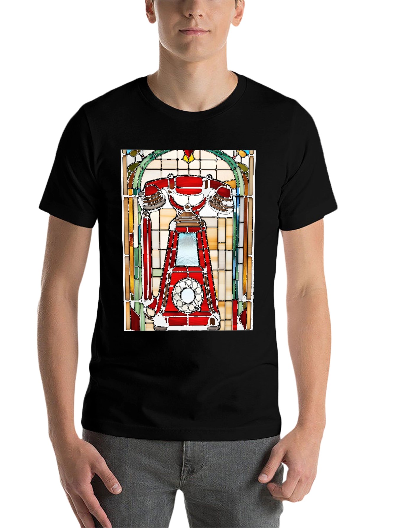 Black Retro Rotary Phone T-Shirt - Classic Design view 7