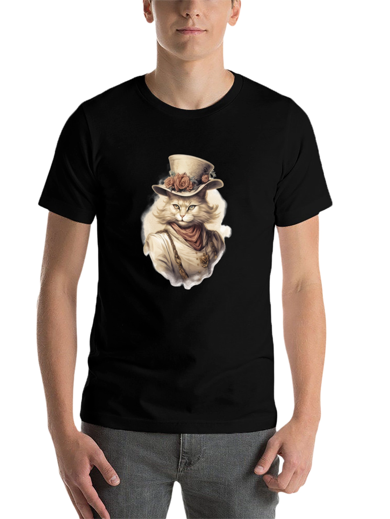 Black Steampunk Cat Graphic Tee - Unique Design view 7