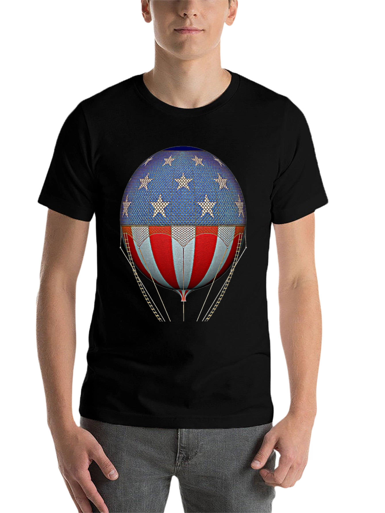 Black American Flag Hot Air Balloon Graphic Tee view 7