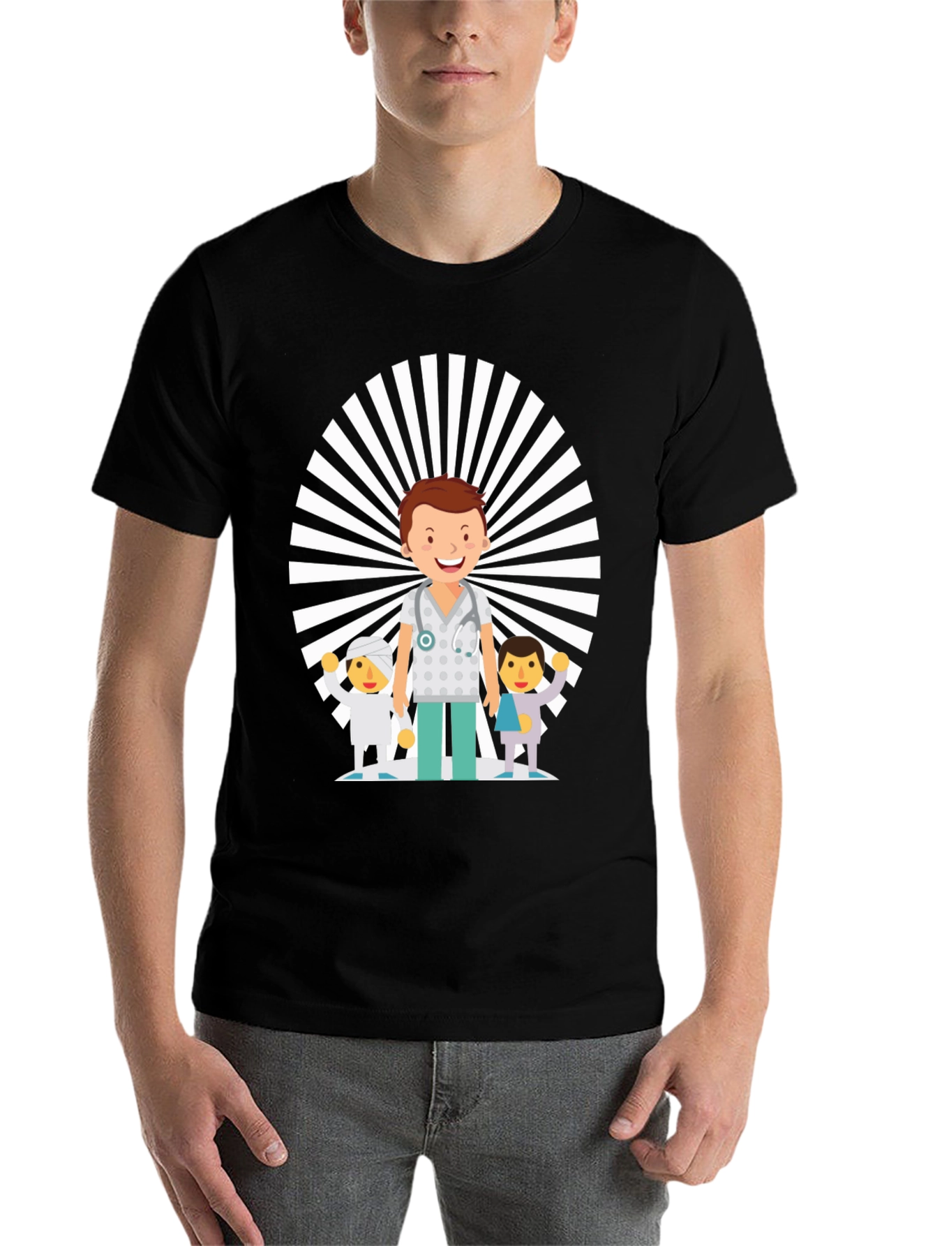 Black Cartoon Doctor Graphic T-Shirt view 7