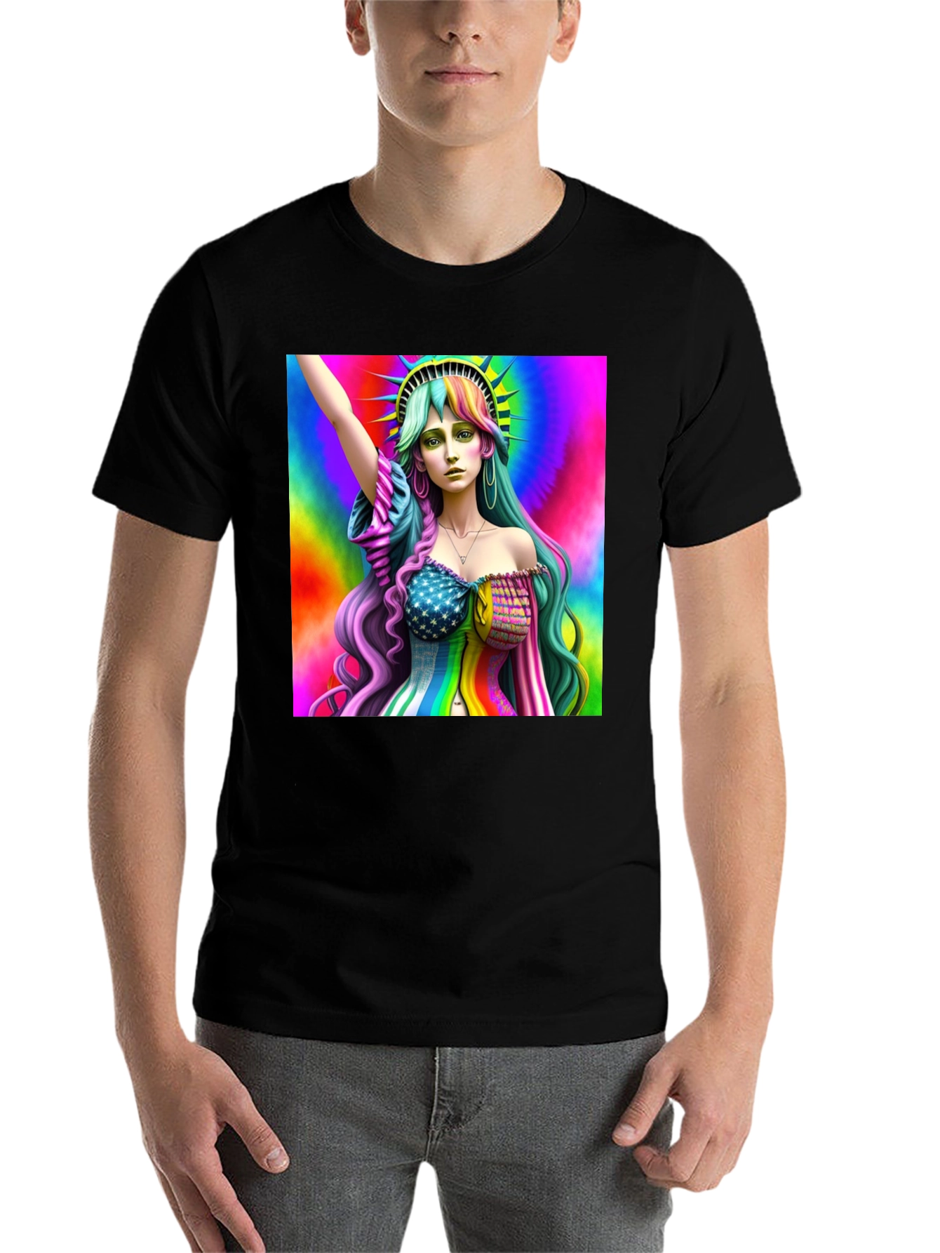 Black Statue of Liberty Rainbow Graphic Tee view 7