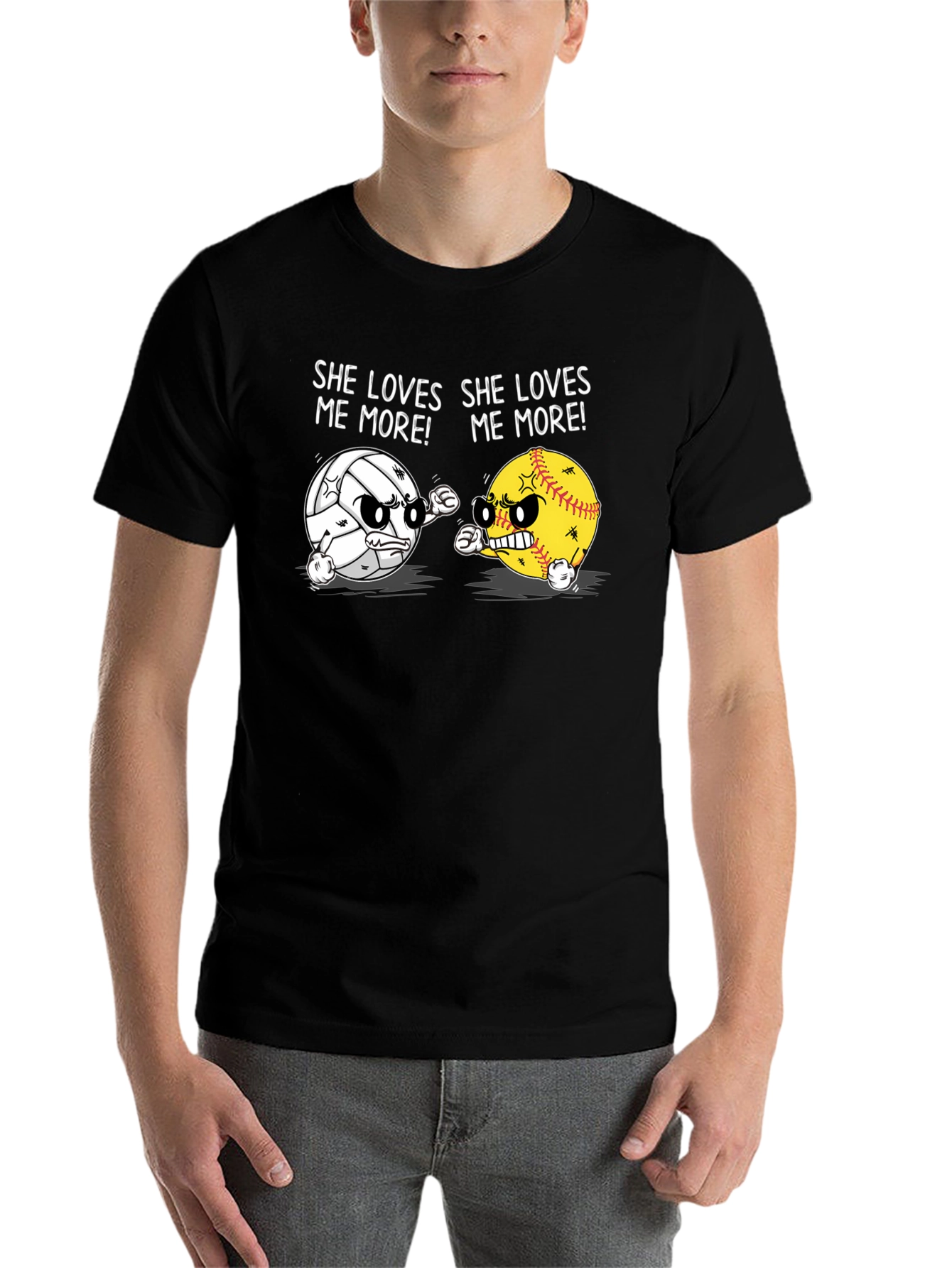 Black She Loves Me More T-Shirt: Volleyball vs Softball Funny Tee view 7