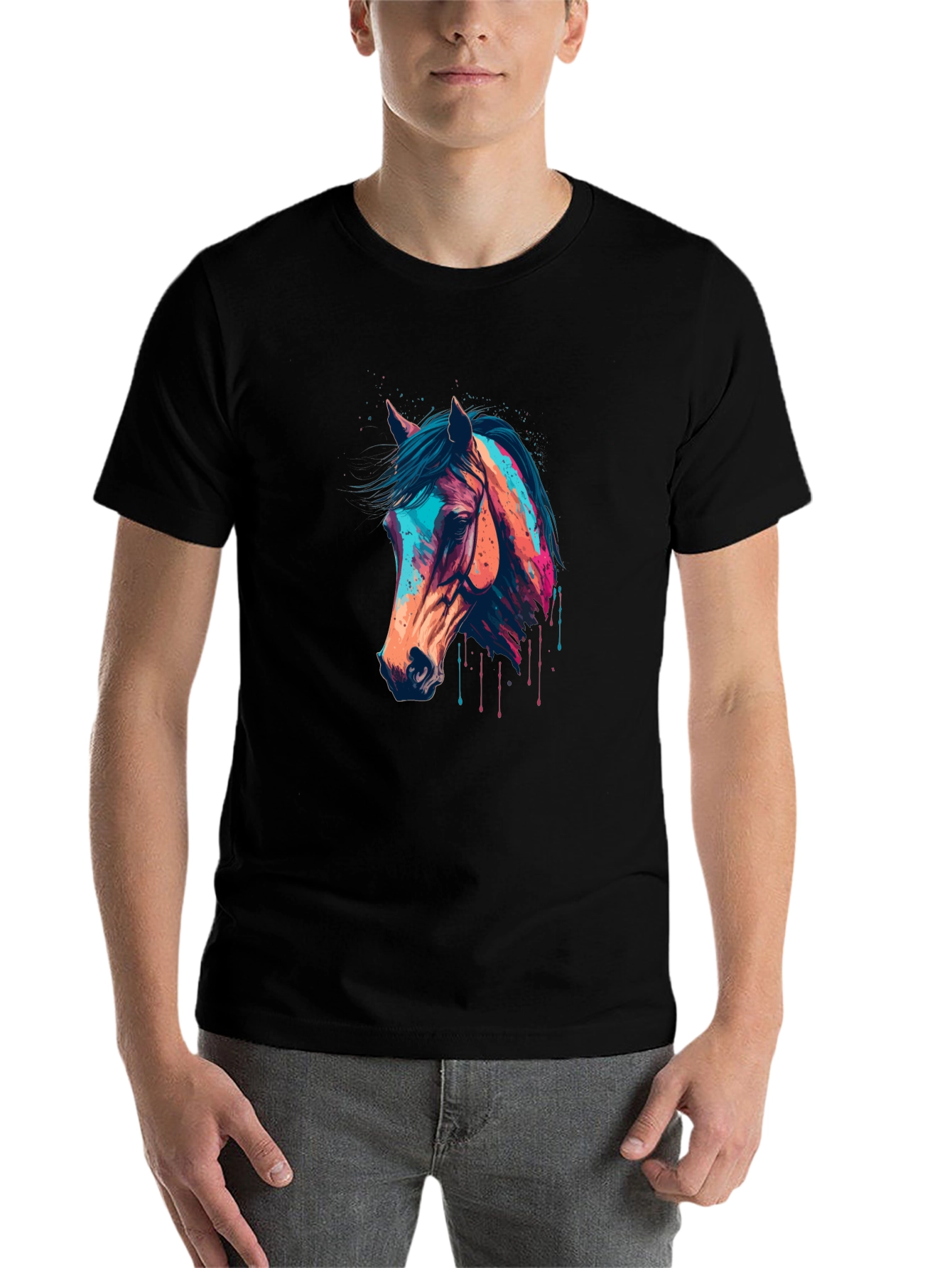 Black Horse Graphic Tee - Colorful Animal Print view 7