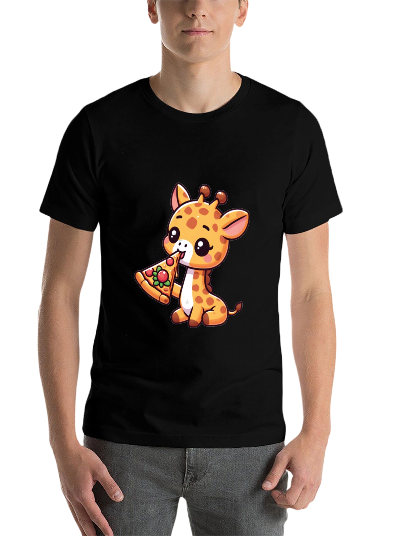 Black Cute Giraffe Pizza Lover T-Shirt view 7