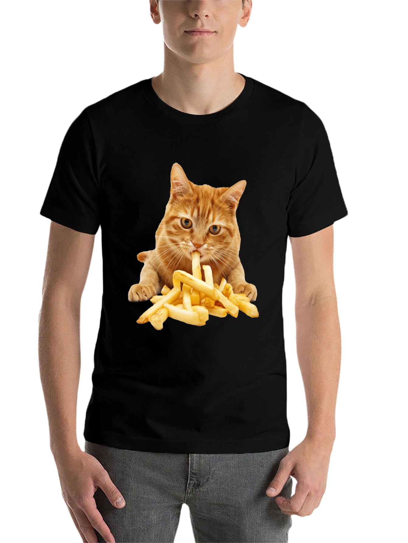 Black Cat Eating Fries Graphic Tee - Unisex T-Shirt view 7