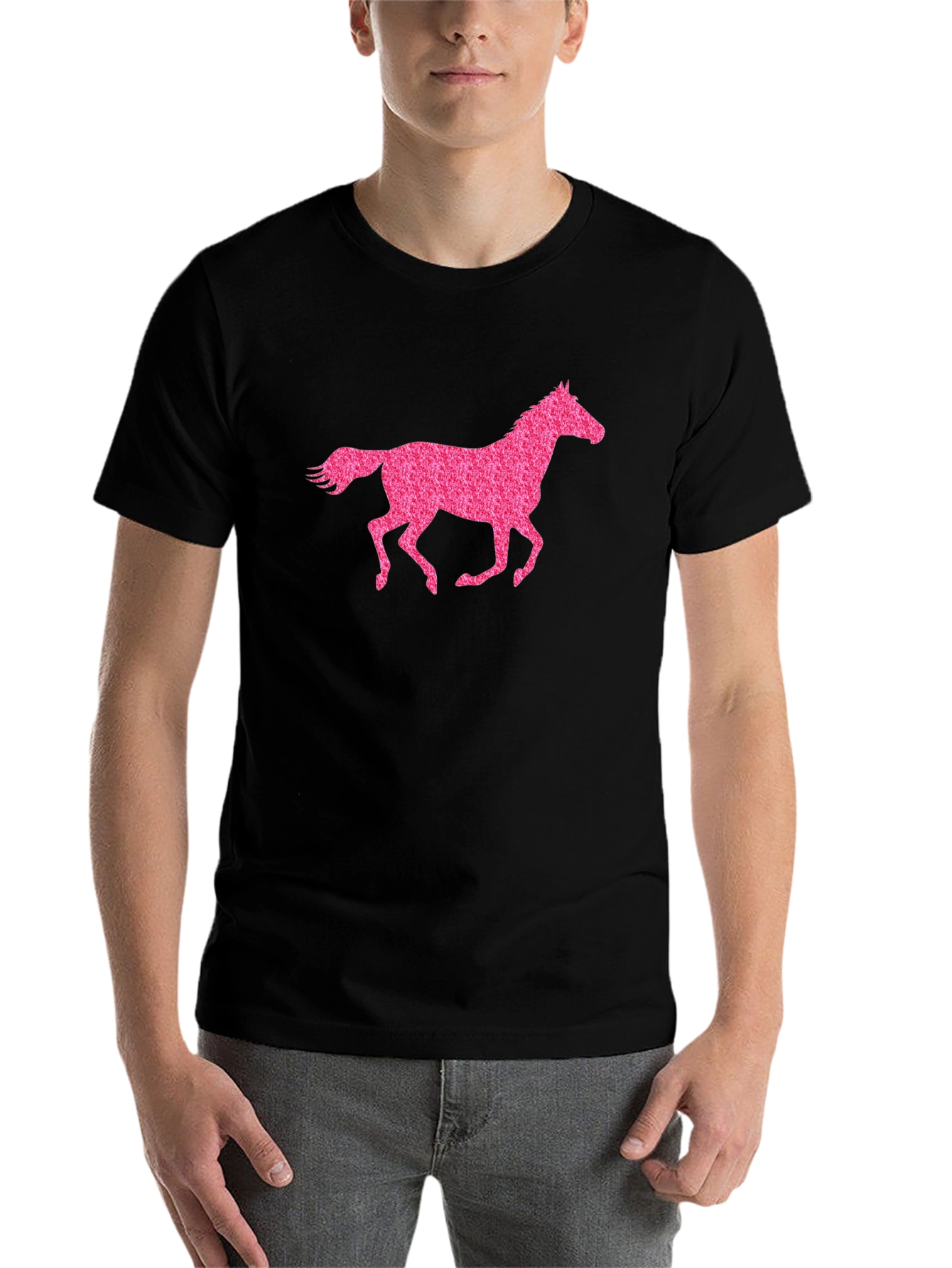 Black Black T-Shirt with Pink Horse Graphic view 7