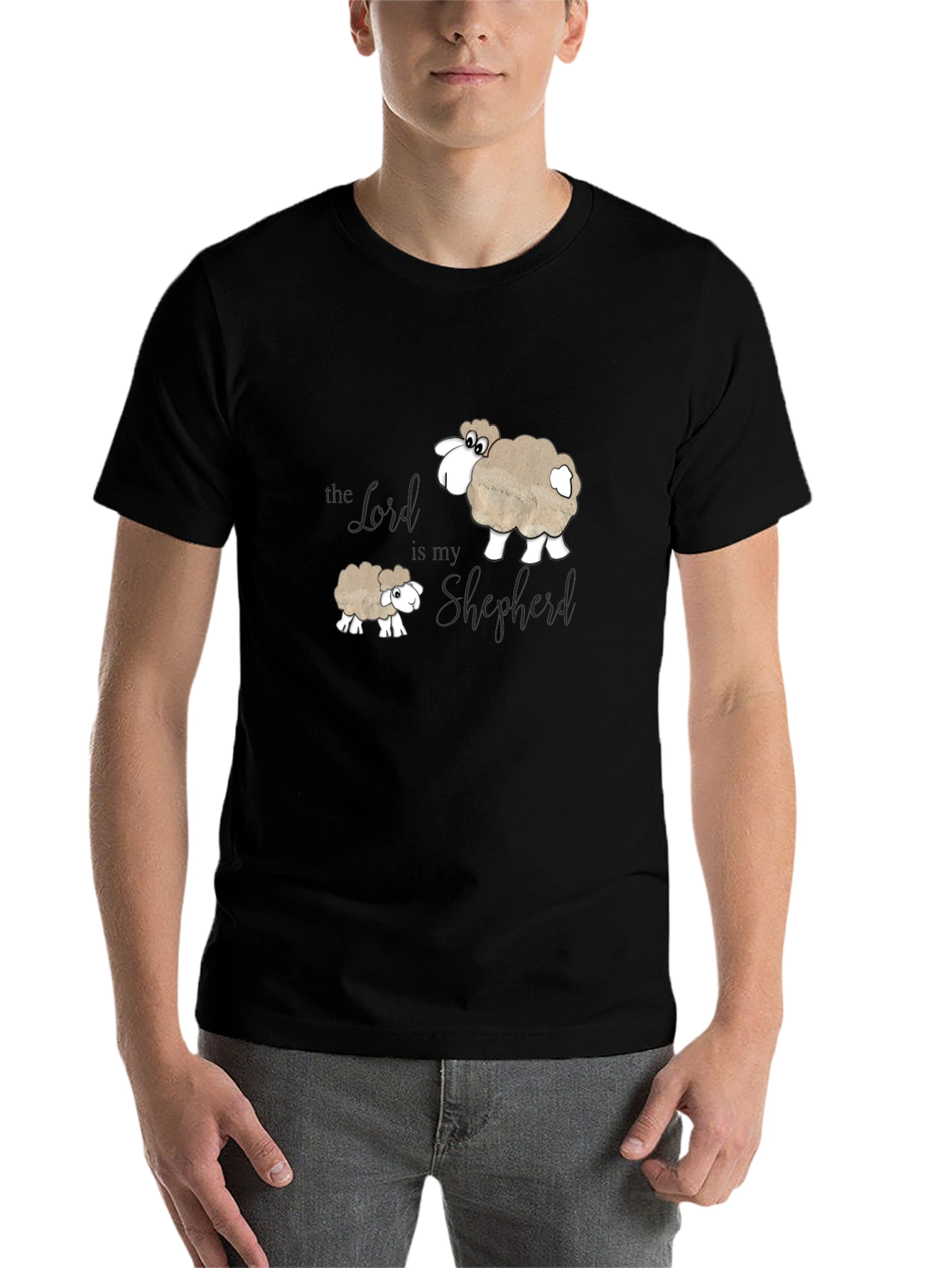 Black The Lord is my Shepherd T-Shirt - Sheep Design view 7