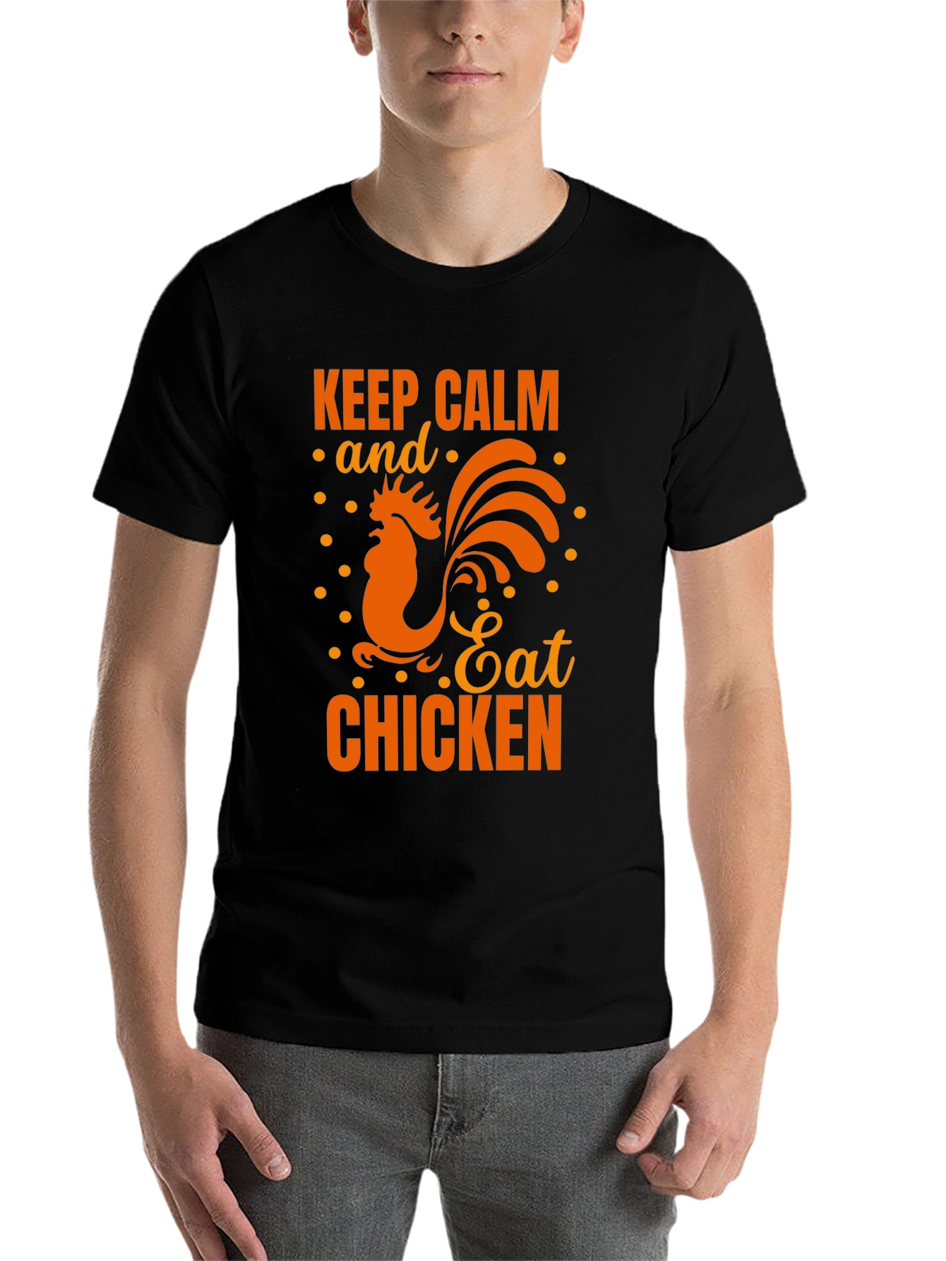 Black Keep Calm Eat Chicken Black Graphic T-Shirt view 7