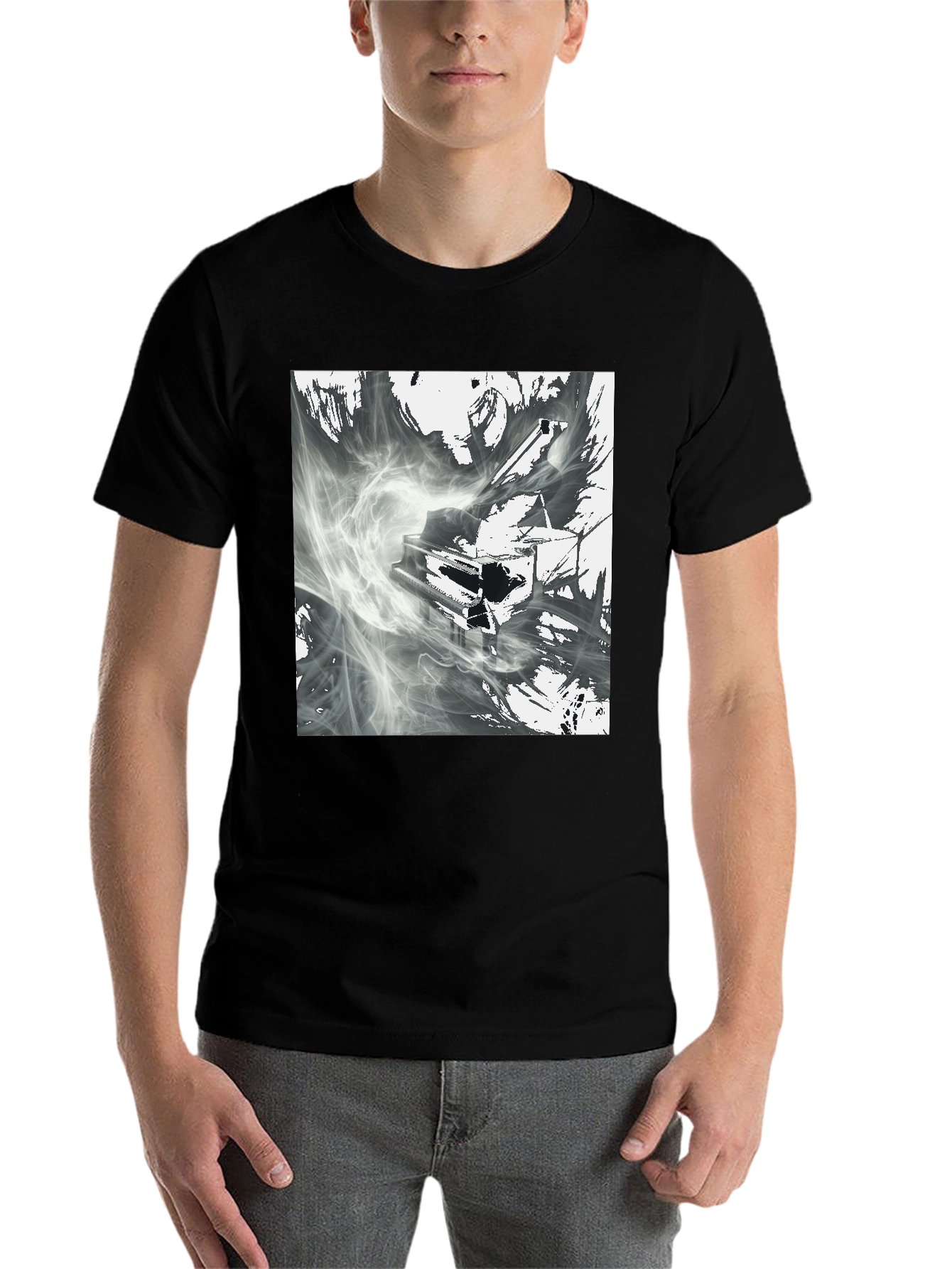 Black Abstract Piano T-Shirt - Artistic Graphic Tee view 7