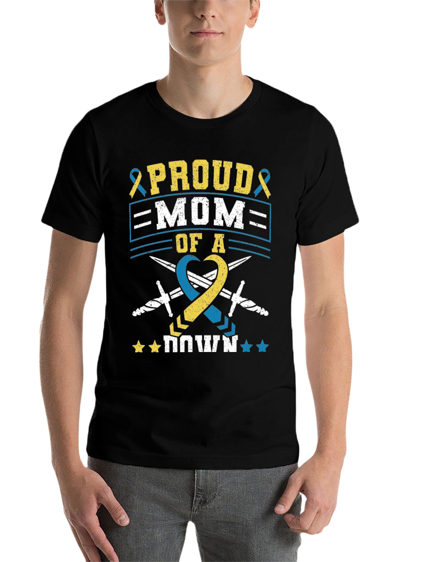 Black Proud Mom of a Down Syndrome Awareness T-Shirt view 7