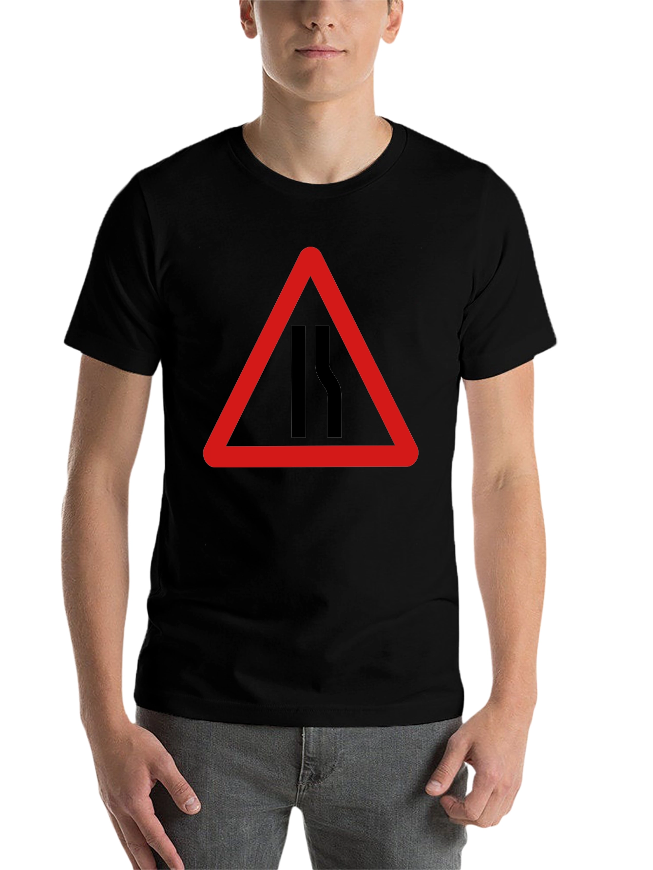 Black Road Narrows T-Shirt - Warning Sign Graphic Tee view 7