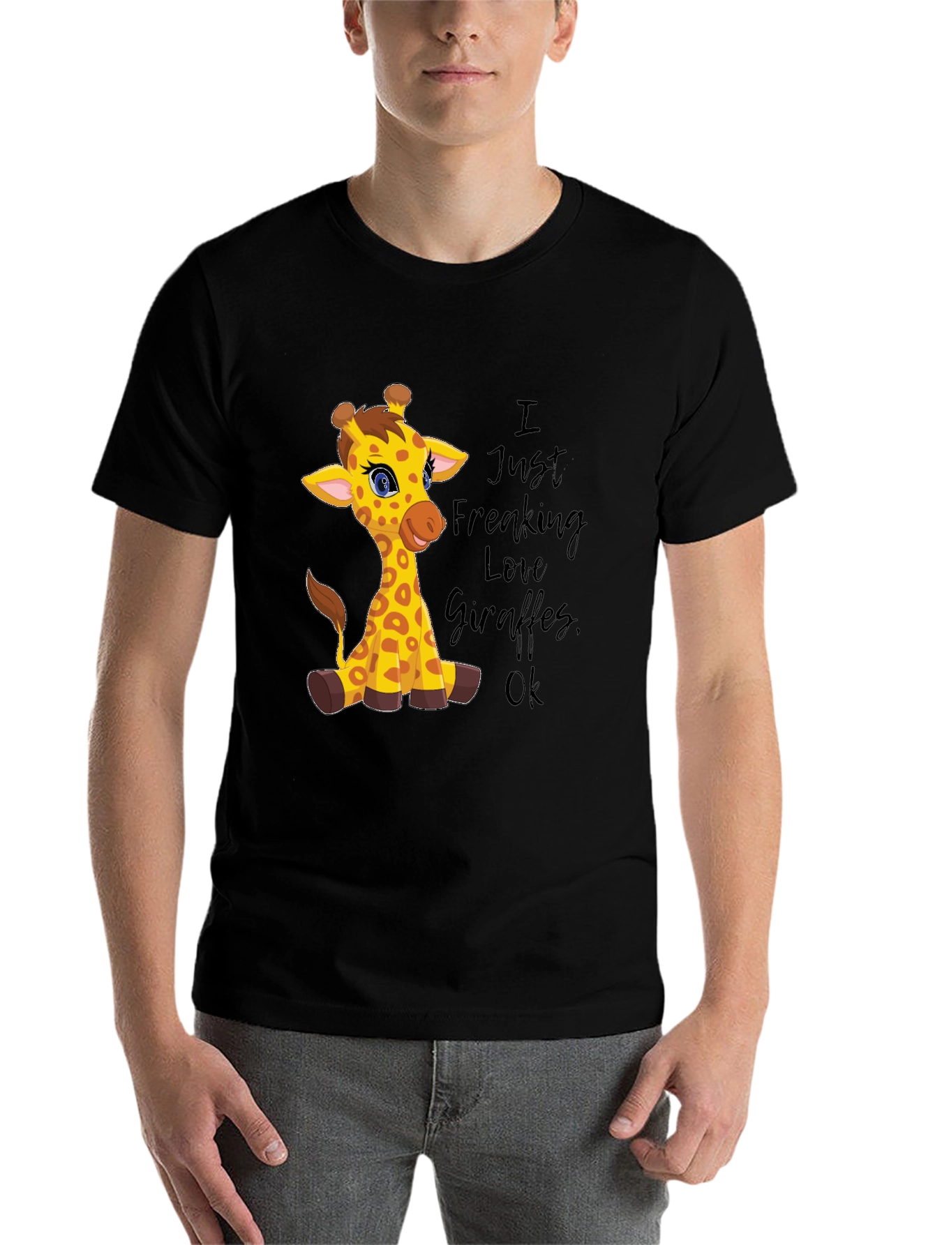 Black I Love Giraffes Graphic Tee - Unisex Black T-Shirt view 7