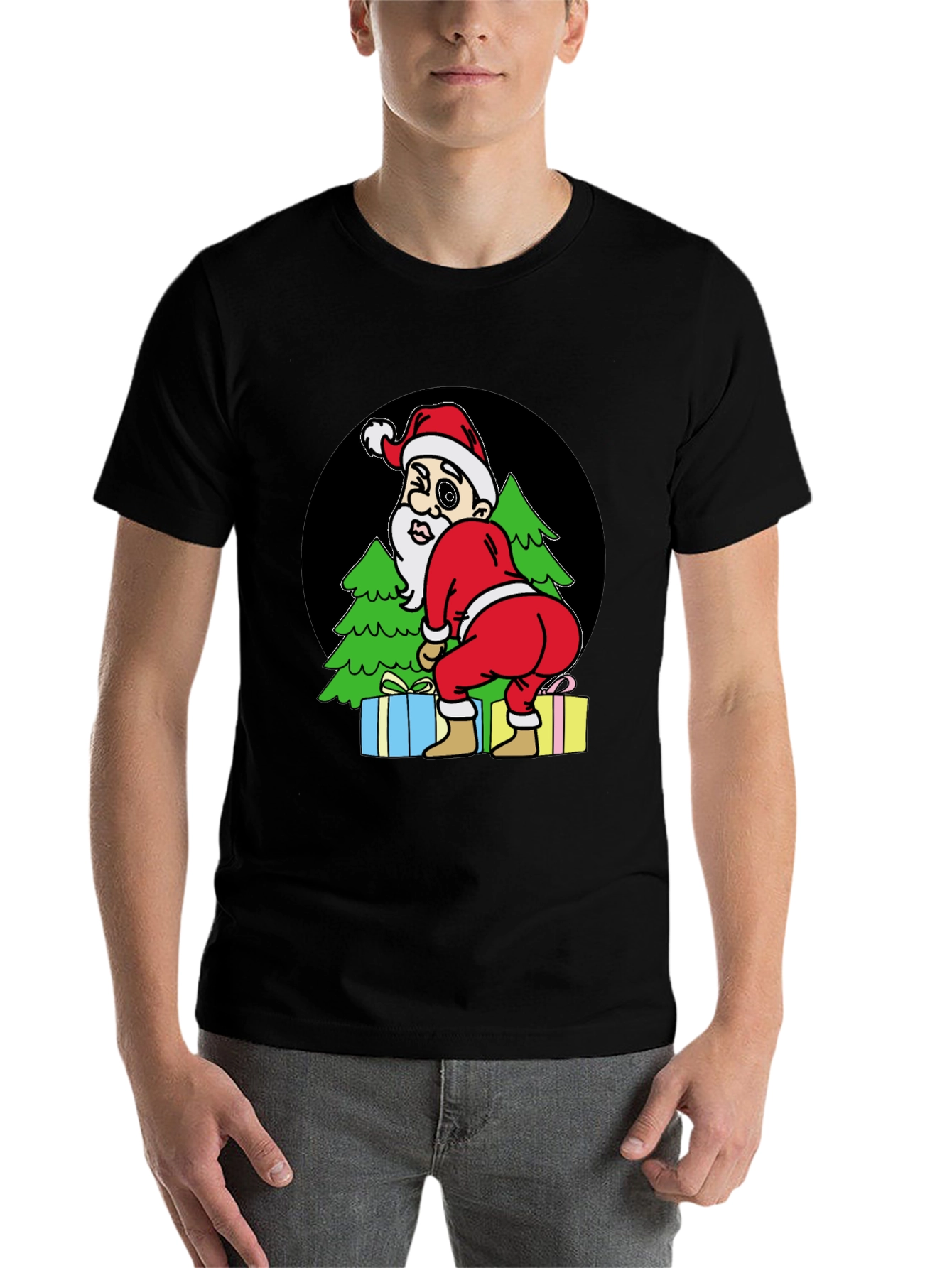 Black Funny Santa T-Shirt - Cheeky Christmas Tee view 7