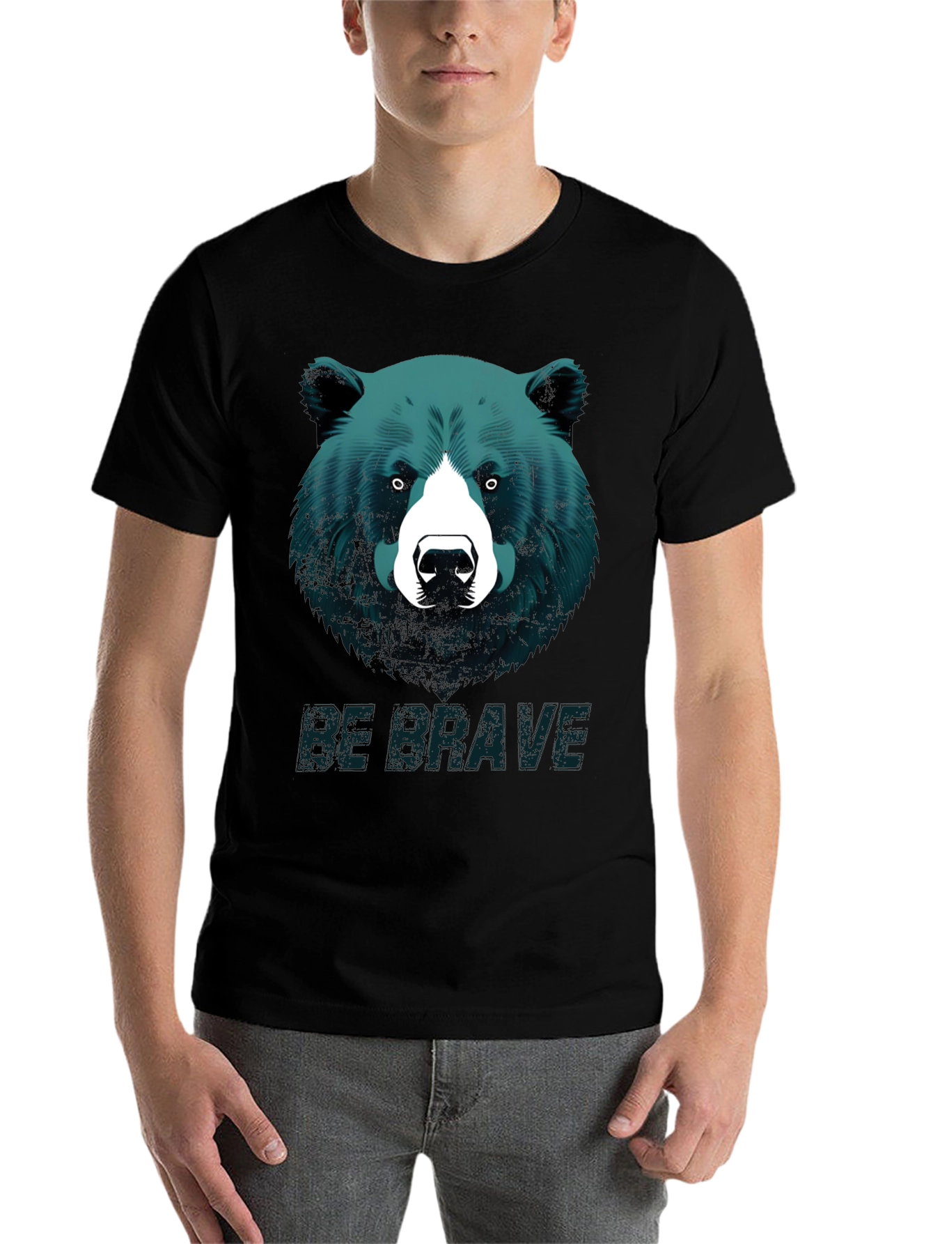 Black Be Brave Bear Graphic Tee - Black Unisex T-Shirt view 7
