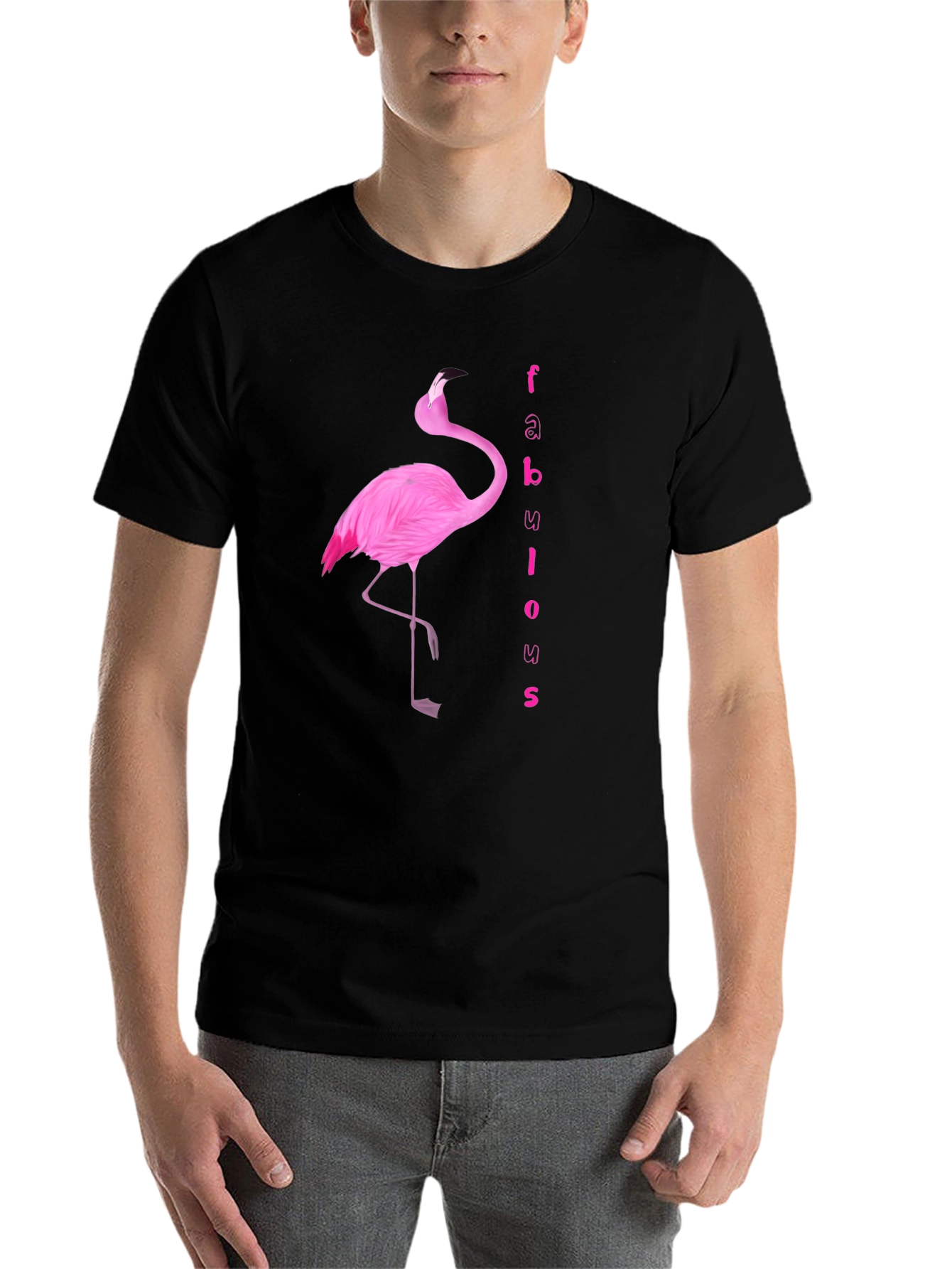Black Fabulous Flamingo Graphic Tee - Black Cotton T-Shirt view 7