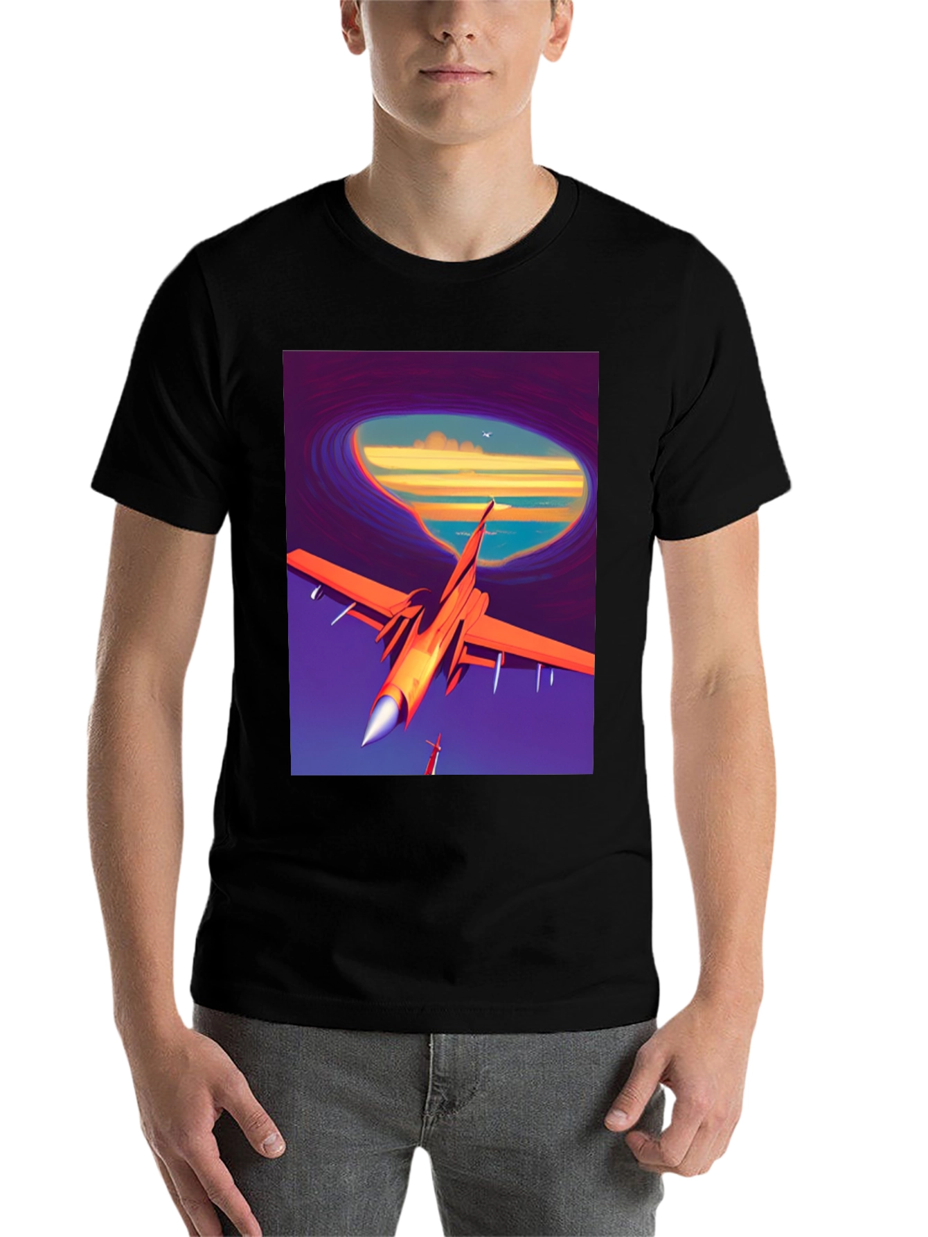 Black Retro Airplane T-Shirt - Artistic Aviation Tee view 7