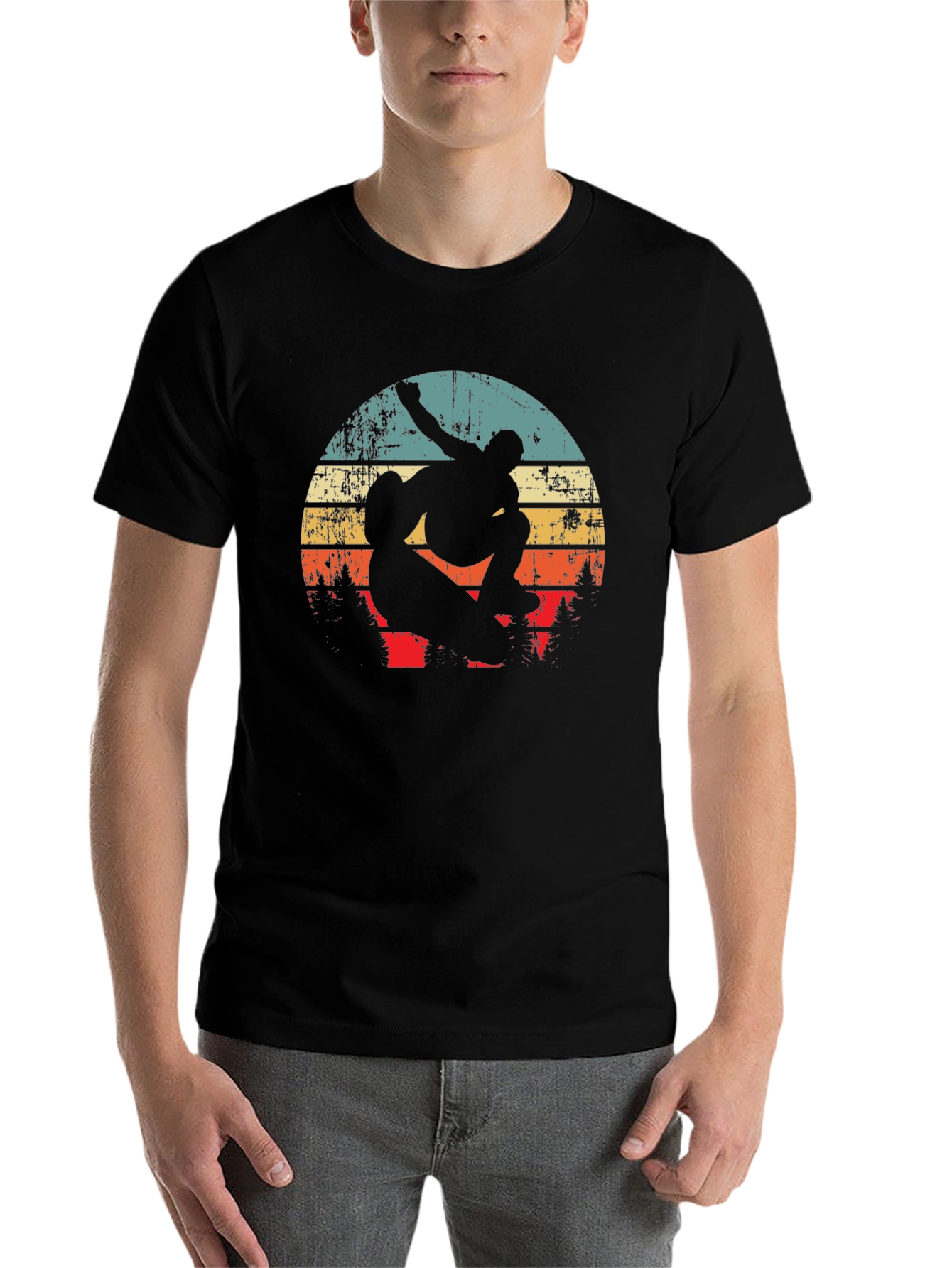 Black Retro Skateboarder Tee - Vintage Sunset Graphic view 7