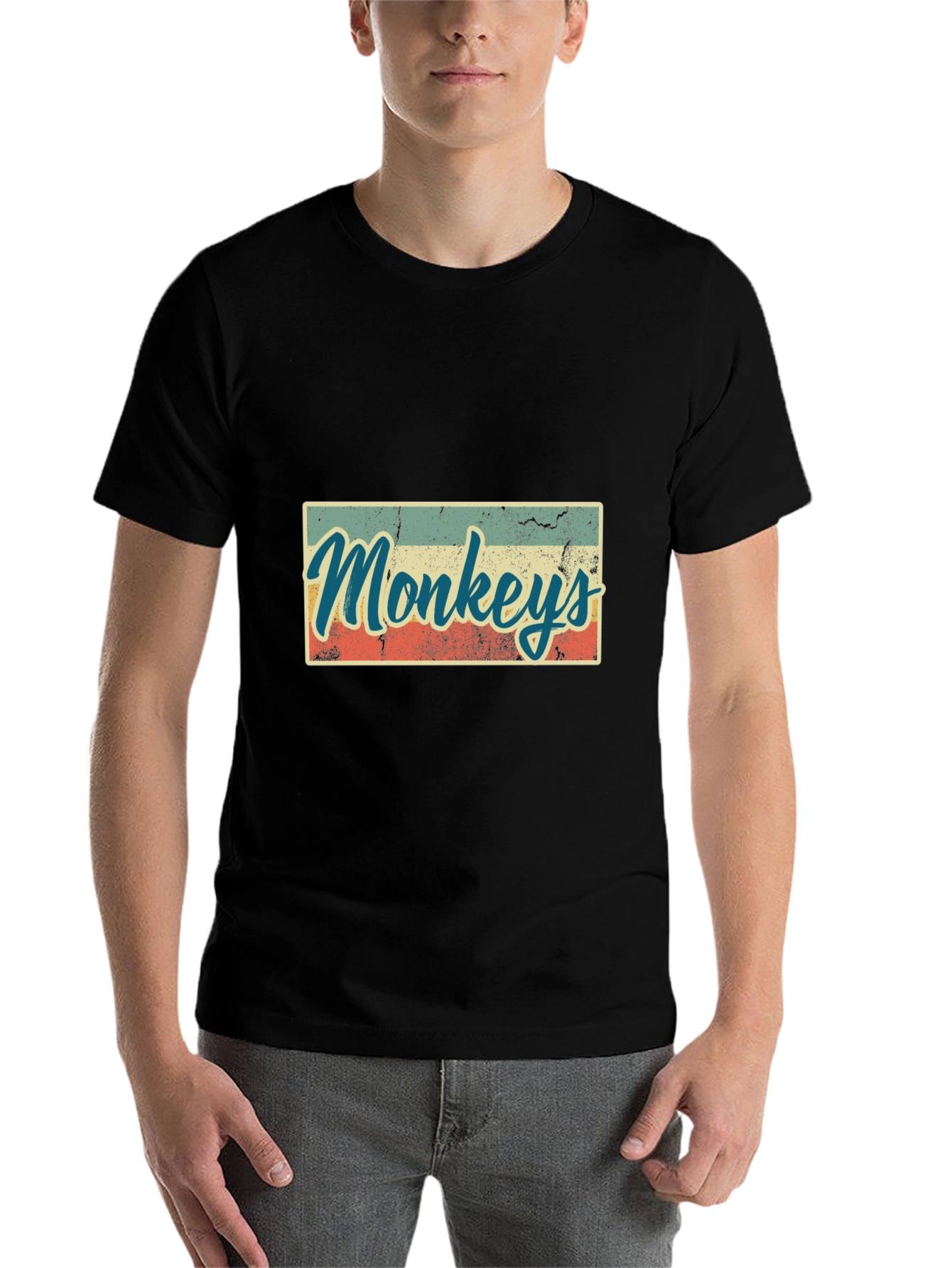 Black Retro Monkeys Graphic Tee - Vintage Style T-Shirt view 7