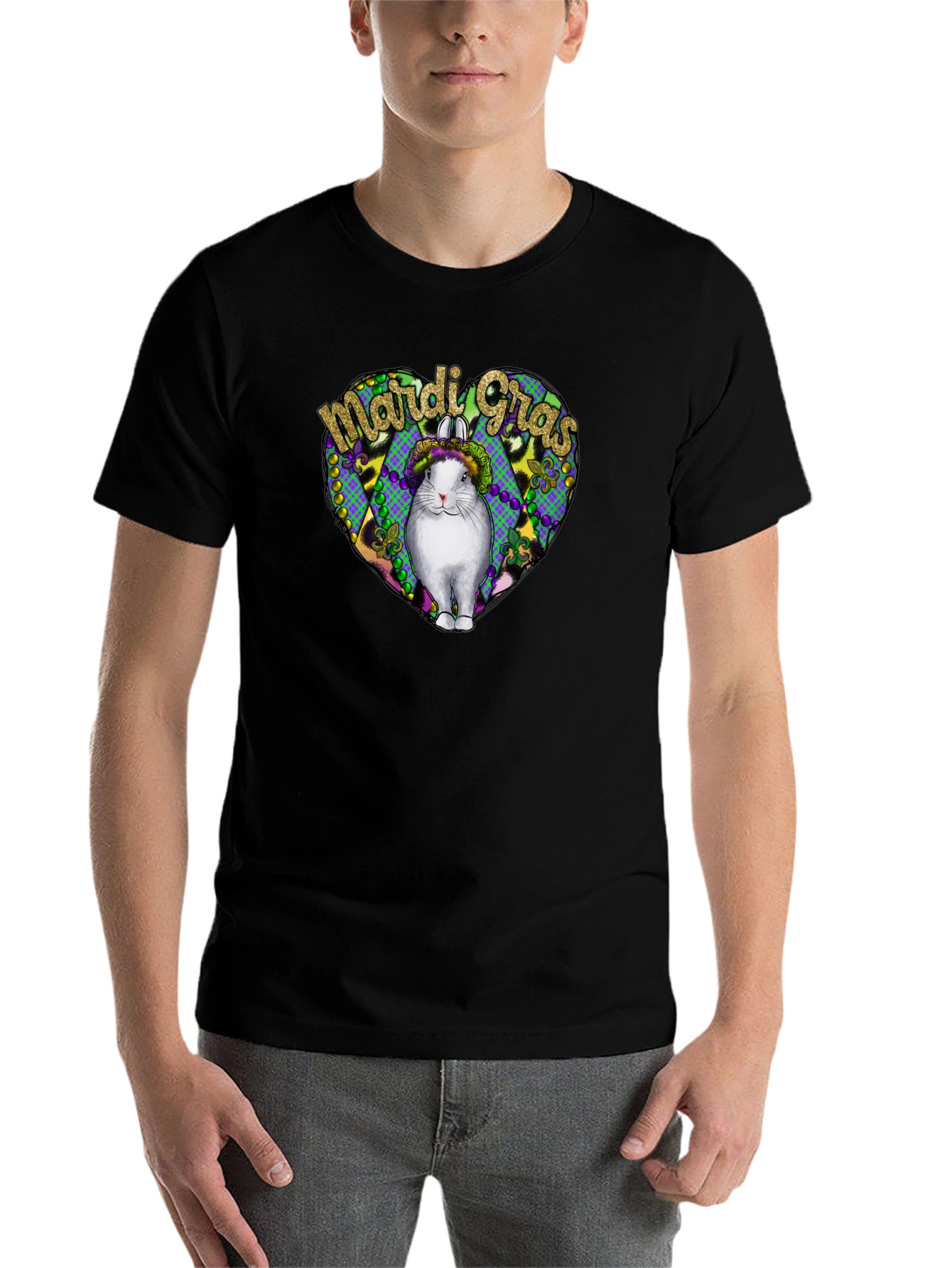 Black Mardi Gras Rabbit Tee - Unisex Graphic T-Shirt view 7