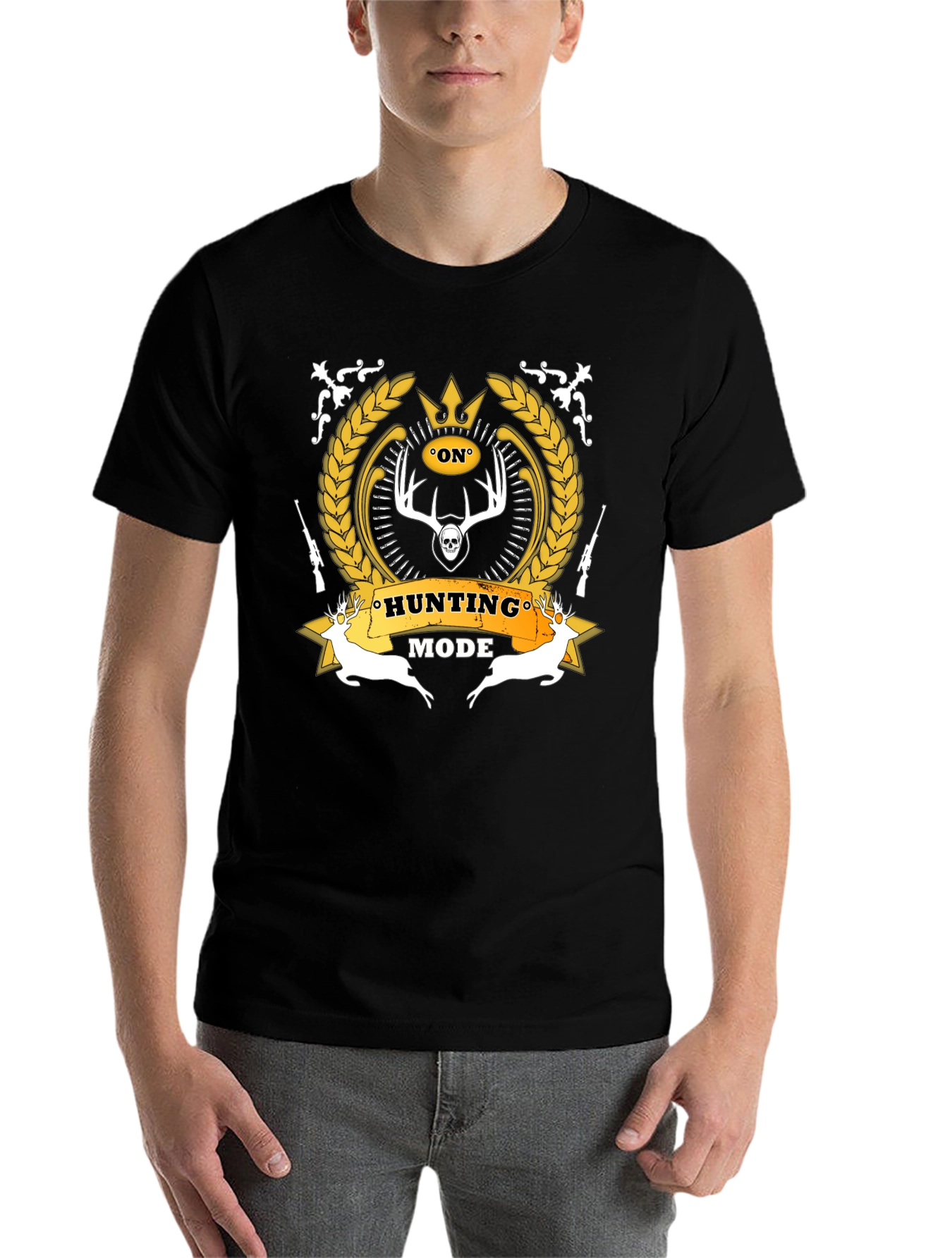 Black Hunting Mode Black Graphic T-Shirt view 7